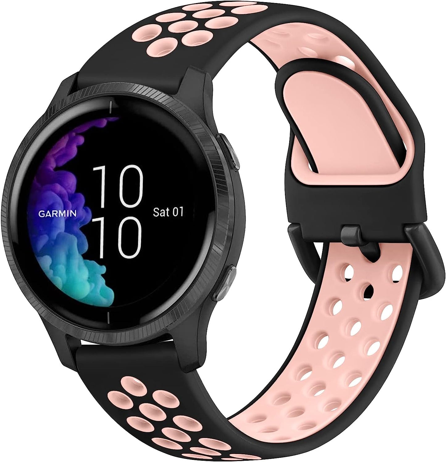 Wanme Sport Band for Garmin Venu / Venu Sq / Vivoactive 3 Watch Bands, 20Mm Adjustable Soft Silicone Replacement Wristband Strap for Garmin Vivoactive 3 Music, Forerunner 645 / 245 Music, Samsung Galaxy Watch 4  Wanme Black Pink Small 