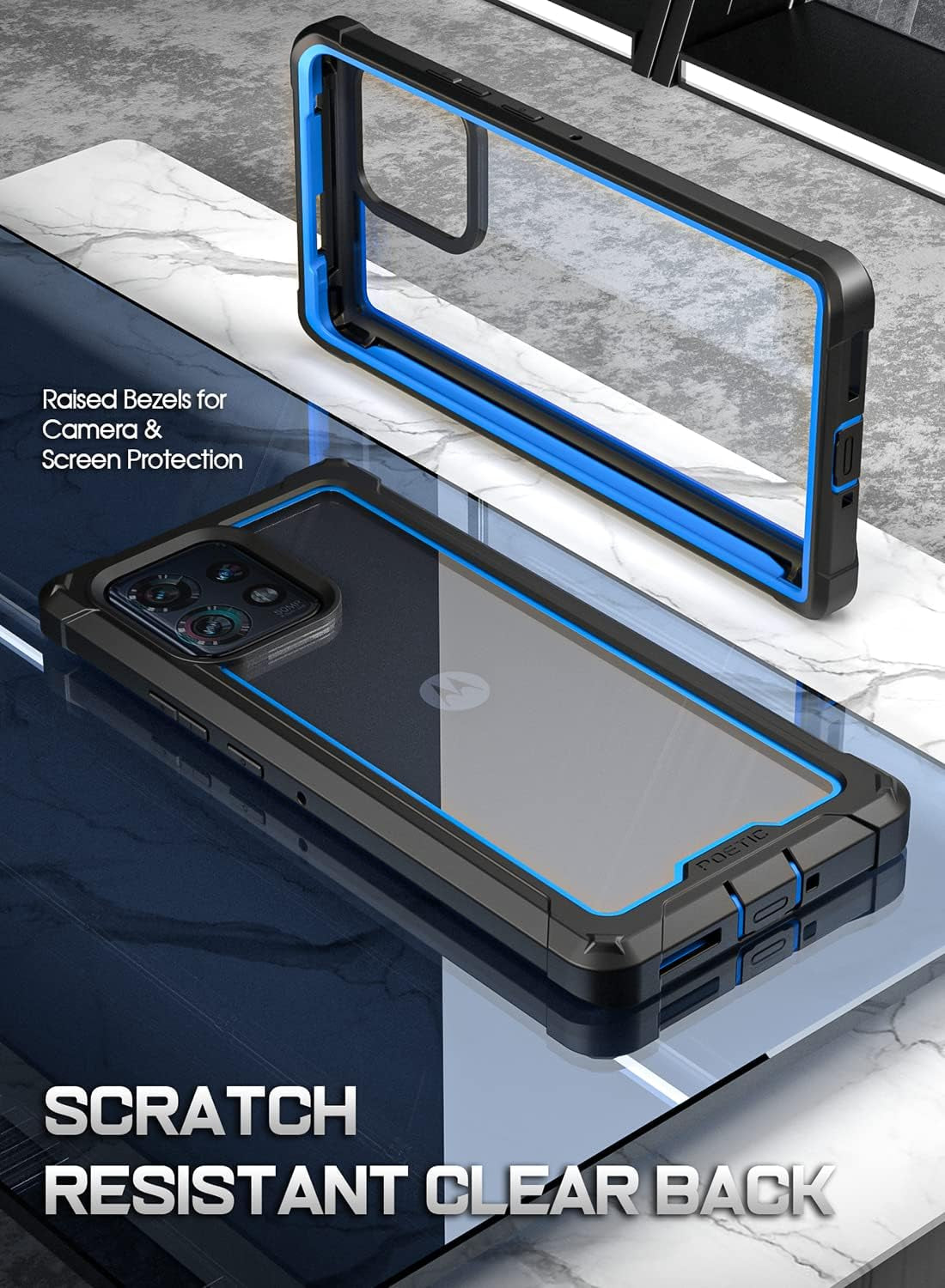 Poetic Guardian Case Designed for Motorola Moto Edge plus 5G 2023 [Not for 2022 Version], [20FT Mil-Grade Drop Tested], Full Body Hybrid Shockproof Bumper Cover with Built-In Screen Protector, Blue  Poetic   