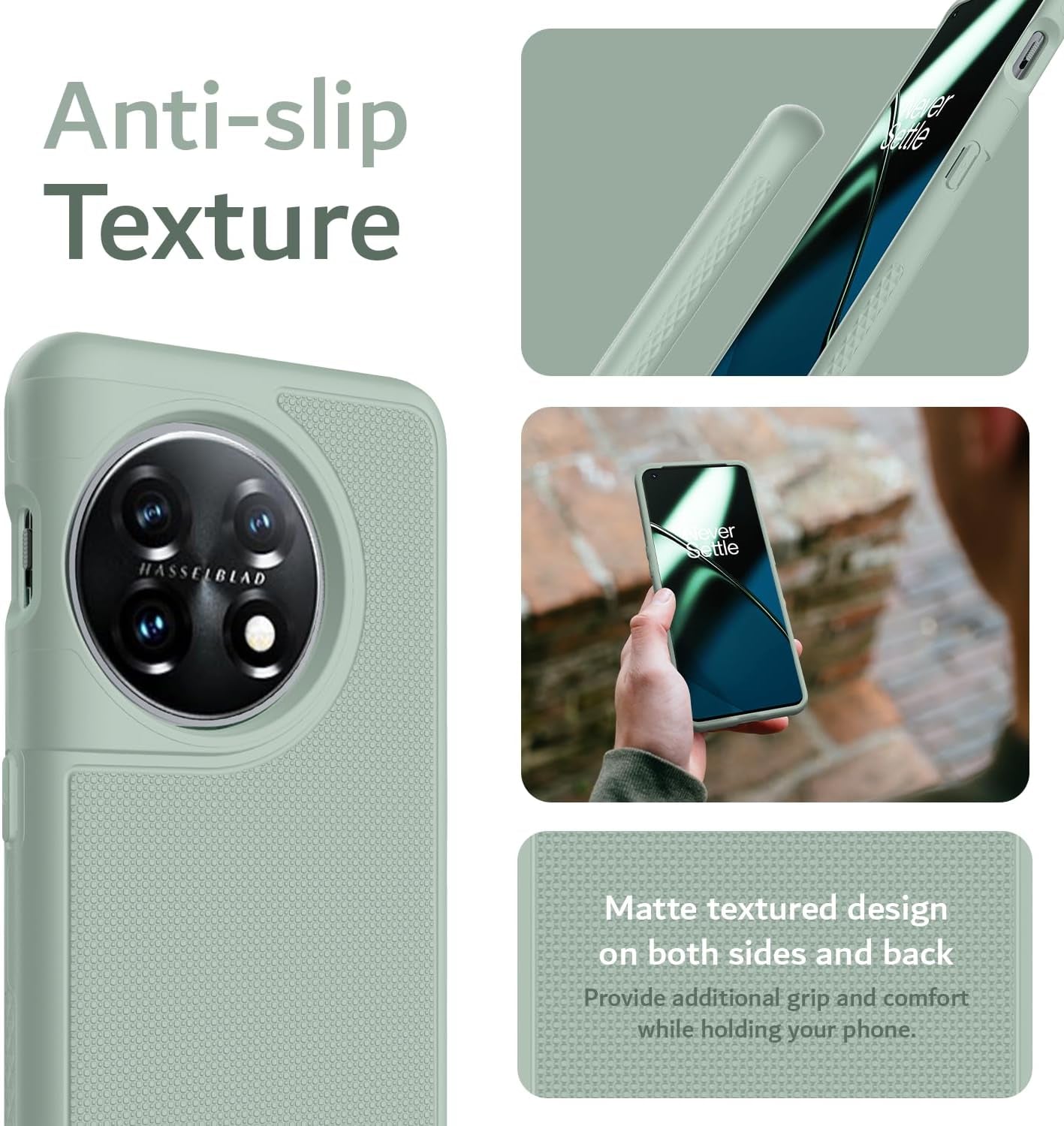 TUDIA Dualshield Grip Designed for Oneplus 11 Case 5G (2023), [Mergegrip] Dual Layer Shockproof Slim Military Grade Non-Slip Tough Heavy Duty Protective Phone Case Cover (Green Lily)  TUDIA   