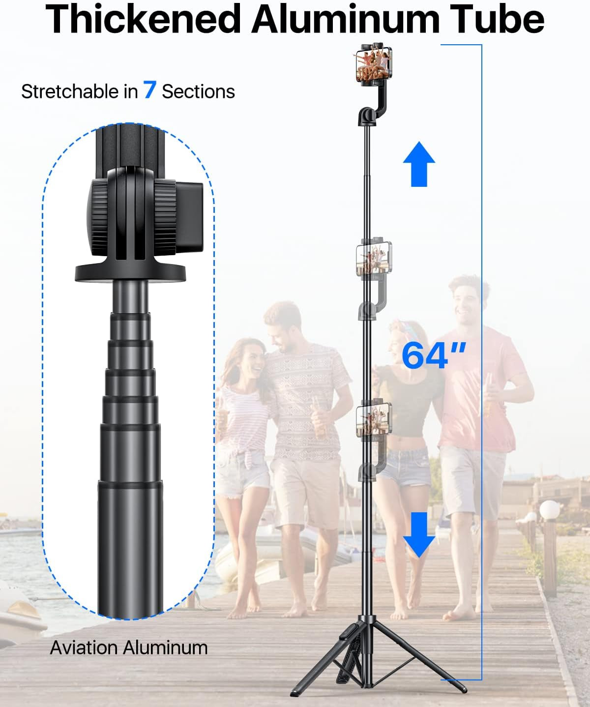 NEXBOOM 64" Selfie Stick Tripod, Extendable Phone Tripod with Remote, Travel Tripod Compatible with Iphone 14 Pro Max / 13 Pro / 12 Mini/Samsung S22  NEXBOOM   