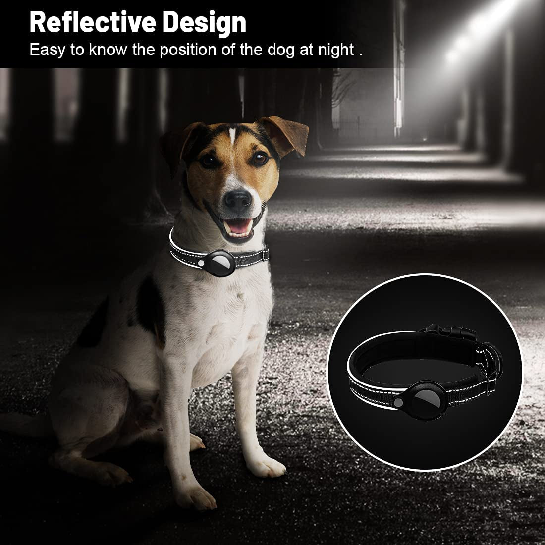 DERLOW Dog Collar with Airtag Case, Reflective Soft Neoprene Padded Breathable Nylon Pet Collar, Adjustable Airtag Dog Collar Holder for Small Medium Large Dogs, Black M  DERLOW   
