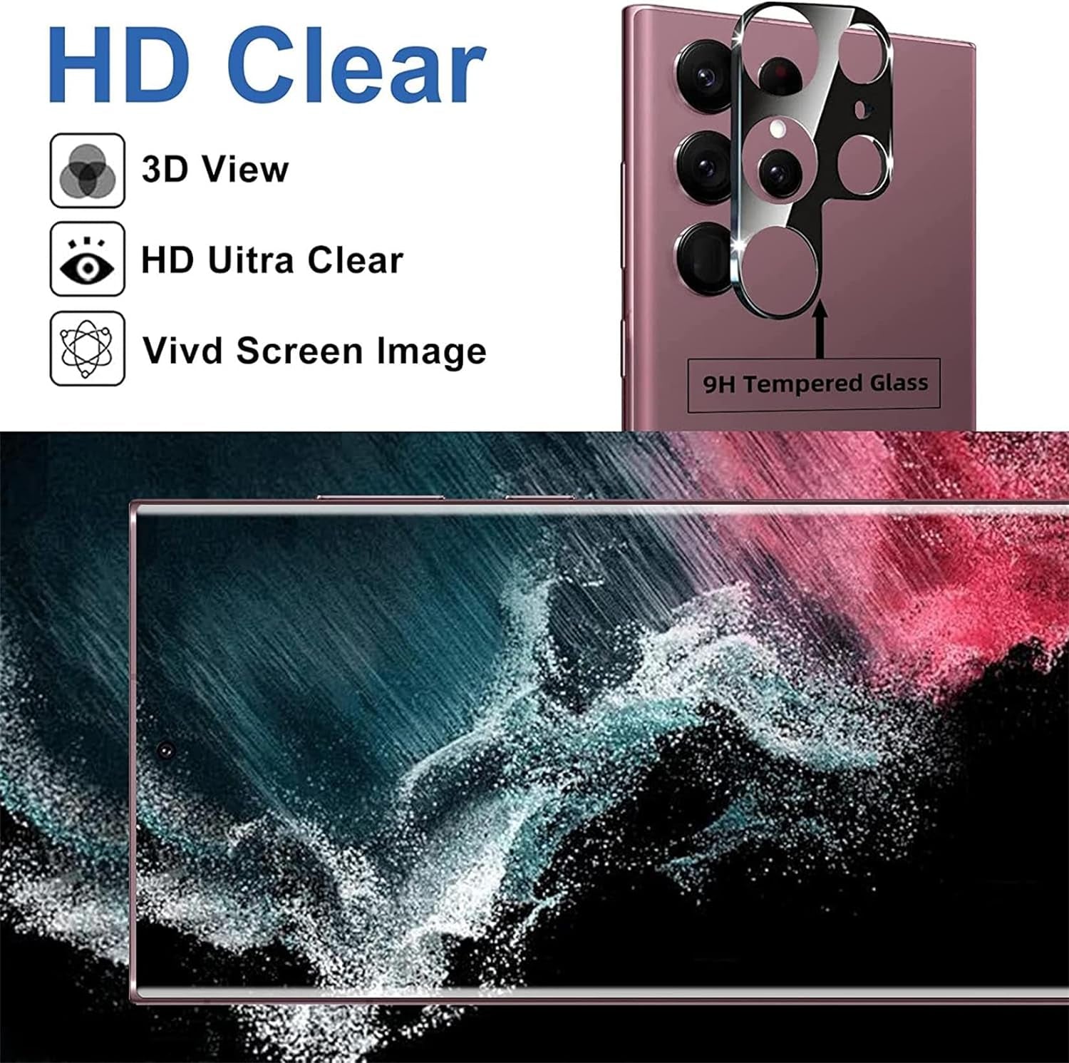 [2+2 Pack] Galaxy S22 Ultra Screen Protector, 9H Tempered Glass,3D Curved, HD Clear Scratch Resistant for Samsung Galaxy S22 Ultra Glass Screen Protector  letosan   