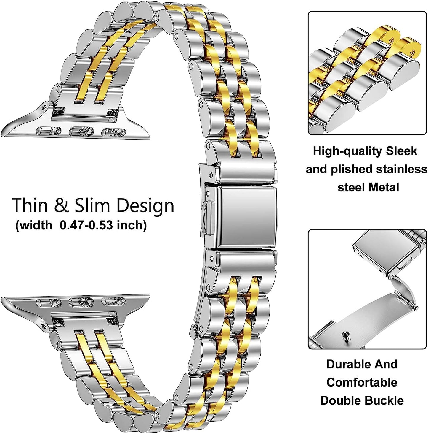 Miohhr Slim Metal Bands Compatible with Apple Watch Ultra Band (49Mm) Series 8/7(45Mm 41Mm),Series SE 6/5/4(40Mm 44Mm),Series 3/2 /1(38Mm 42Mm), Thin Stainless Steel Chain Strap for Women Iwatch Band  MioHHR   