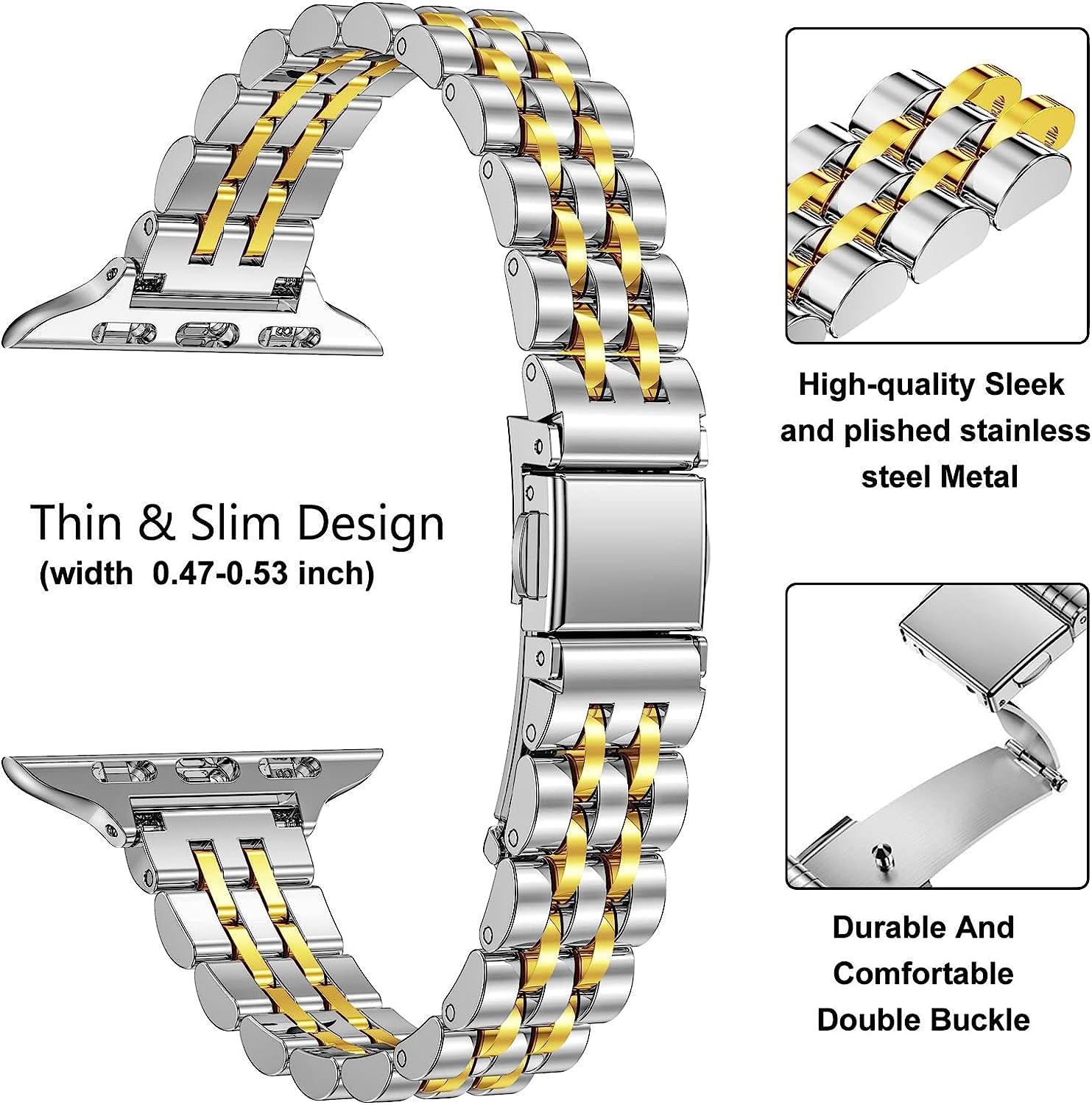 Miohhr Slim Metal Bands Compatible with Apple Watch Ultra Band (49Mm) Series 8/7(45Mm 41Mm),Series SE 6/5/4(40Mm 44Mm),Series 3/2 /1(38Mm 42Mm), Thin Stainless Steel Chain Strap for Women Iwatch Band  MioHHR   