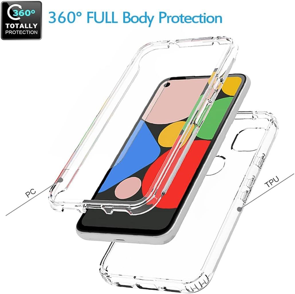 Tothedu Phone Case for Google Pixel 4A (Not Fit 4A 5G) G025J Case with Tempered-Glass Screen Protector, Clear Full Body Protective Hard PC Shell TPU Bumper Cover Cases for Google Pixel 4A (Clear)  Tothedu   