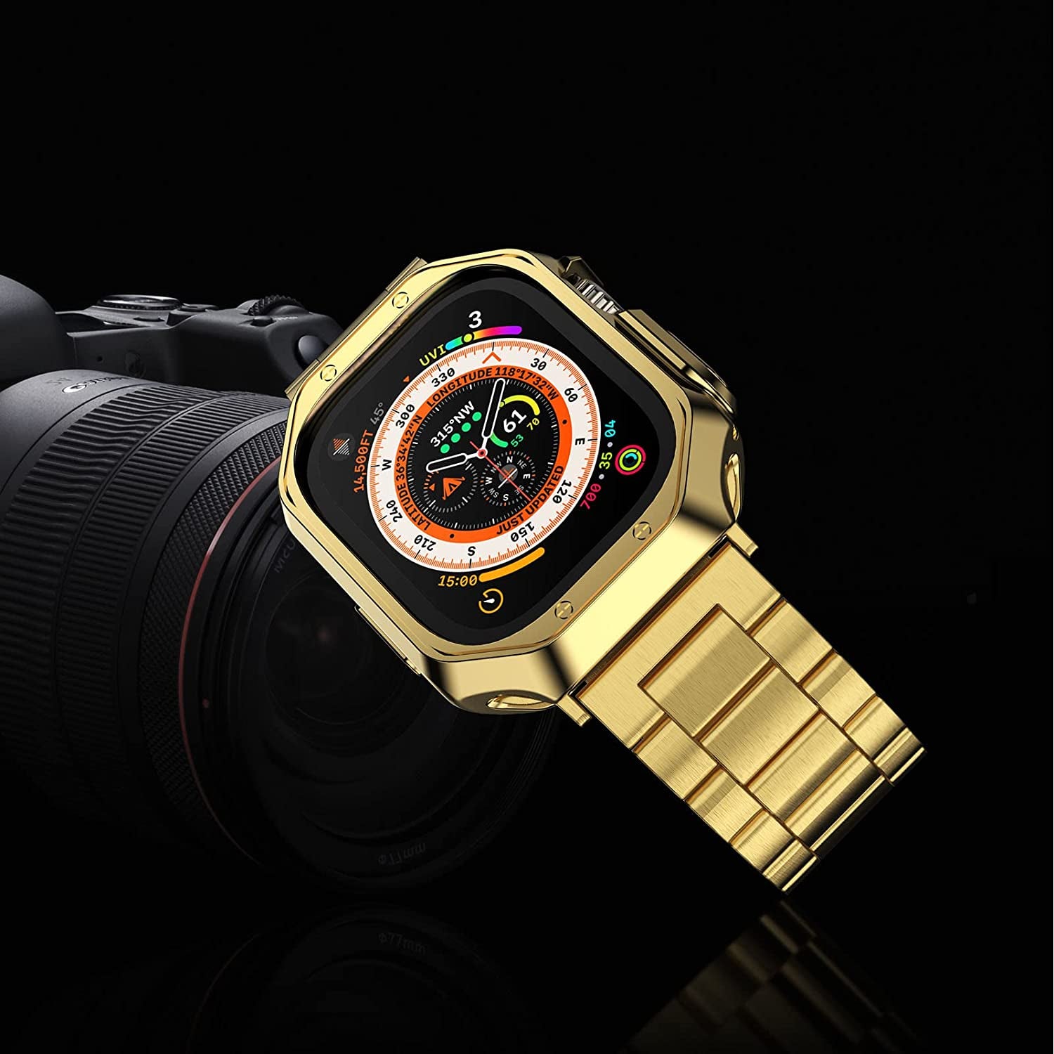 MRYUESG Compatible with Apple Watch Band and Case, Stainless Steel Metal Chain with TPU Cover, Smart-Watch Link Bracelet Strap, Wrist-Band for I-Watch Series 8 7 6 5 4 3 2 1 SE SE2  MRYUESG   