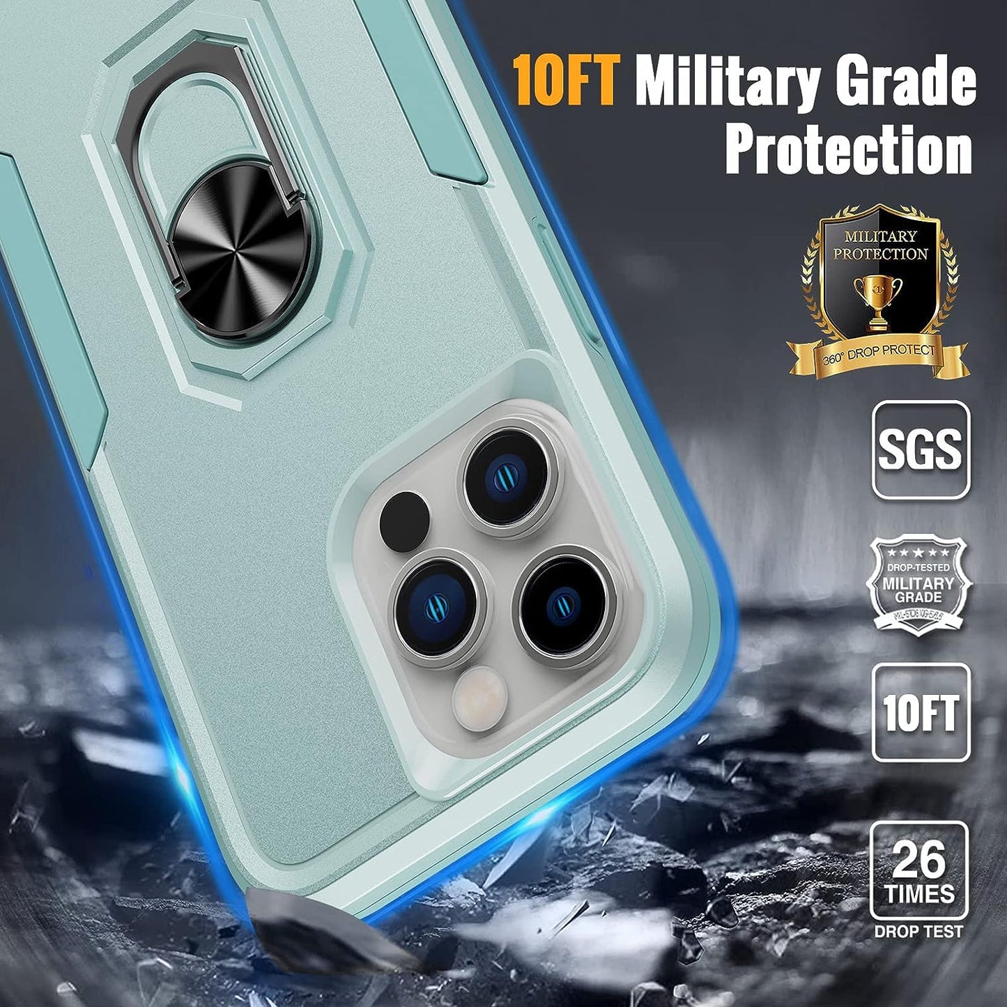 Oterkin for Iphone 14 Pro Case,Iphone 14 Pro Phone Case with [360°Rotatable Stand Ring][2Pcs 9H HD Tempered Glass Screen Protector][10Ft Military Grade Shockproof] Case for Iphone 14 Pro (Blue)  Oterkin   