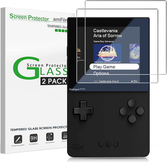 Amfilm Screen Protector Compatible with Analogue Pocket, Anti-Scratch,Easy Installation, Tempered Glass, 2 Pack  TechMatte   