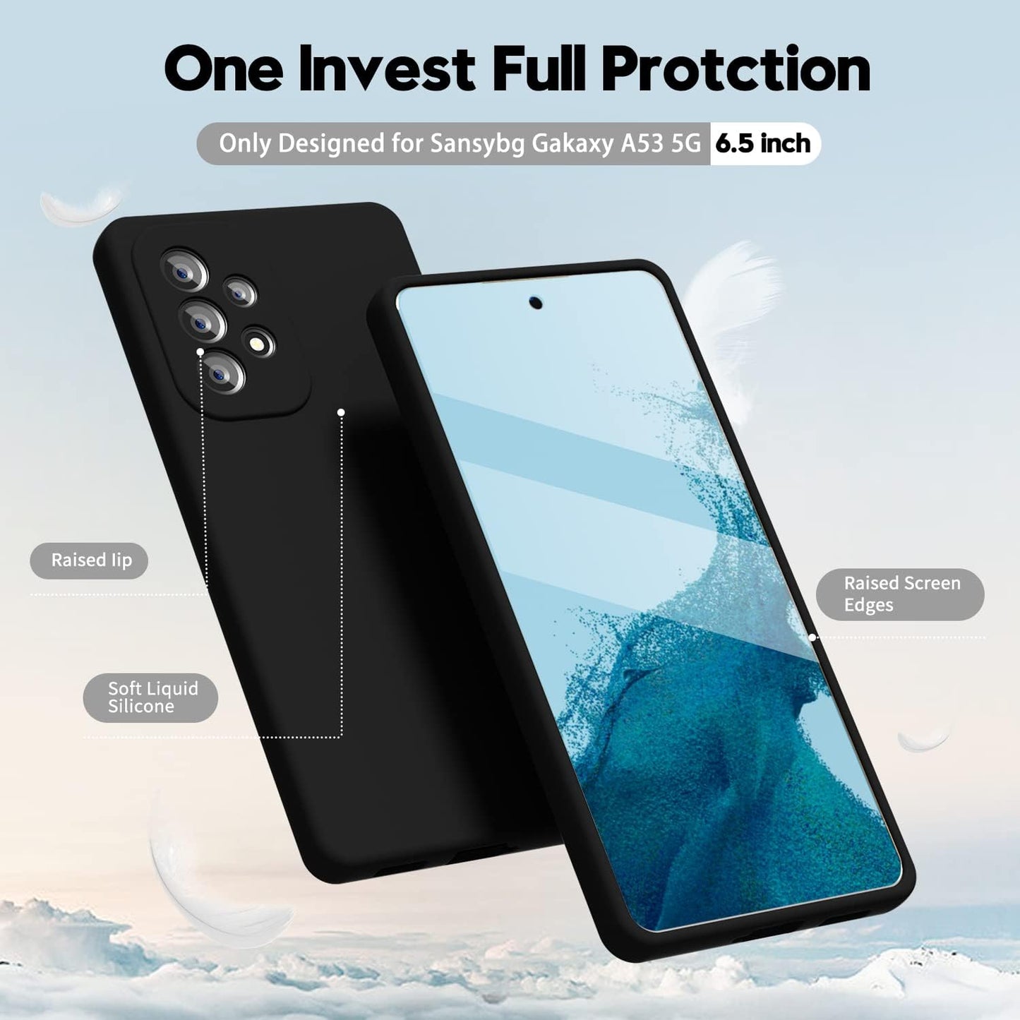 Oakxco for Samsung Galaxy A53 Phone Case Liquid Silicone, Cute Thin Slim Soft Rubber TPU Plain Smooth Gel Cover for Women Girl, Matte Solid Protective & Shockproof, Black  oakxco   