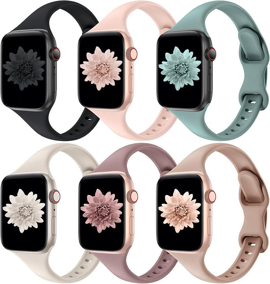 Distore 6 Pack Bands Compatible with Apple Watch 38Mm 40Mm 41Mm 42Mm 44Mm 45Mm 49Mm, Slim Thin Narrow Replacement Soft Silicone Sport Strap for Iwatch Series Ultra 8/7/6/5/4/3/2/1 SE Women Men  Distore   