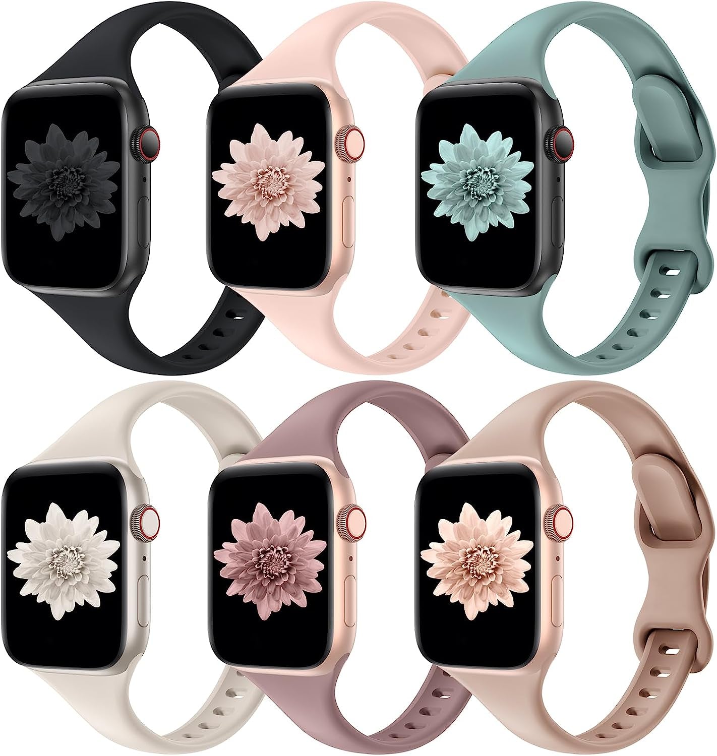 Distore 6 Pack Bands Compatible with Apple Watch 38Mm 40Mm 41Mm 42Mm 44Mm 45Mm 49Mm, Slim Thin Narrow Replacement Soft Silicone Sport Strap for Iwatch Series Ultra 8/7/6/5/4/3/2/1 SE Women Men  Distore   