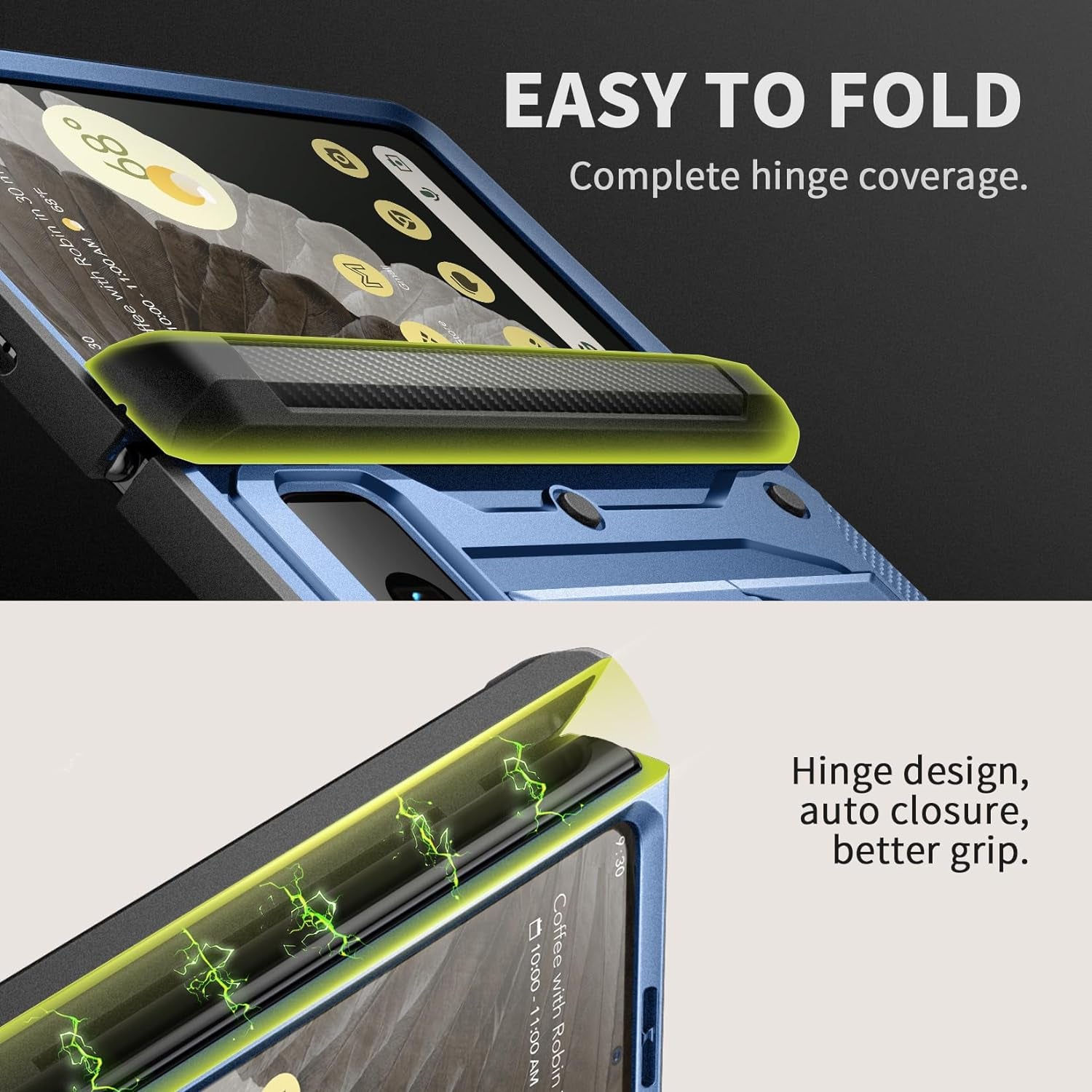 Tongate for Google Pixel Fold Case(2023), [Bulit-In Screen Protector] [Hinge Protection] Military Grade Dual Layer Shockproof Rugged Phone Case with Kickstand & Belt Clip for Pixel Fold 5G, Blue  Tongate   