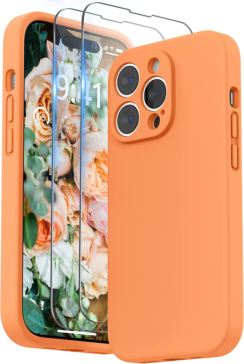 SURPHY Designed for Iphone 14 Pro Max Case with Screen Protector, (With Camera Protection + Soft Microfiber Lining) Liquid Silicone Phone Case, Blue Jay  SURPHY Marigold Orange  