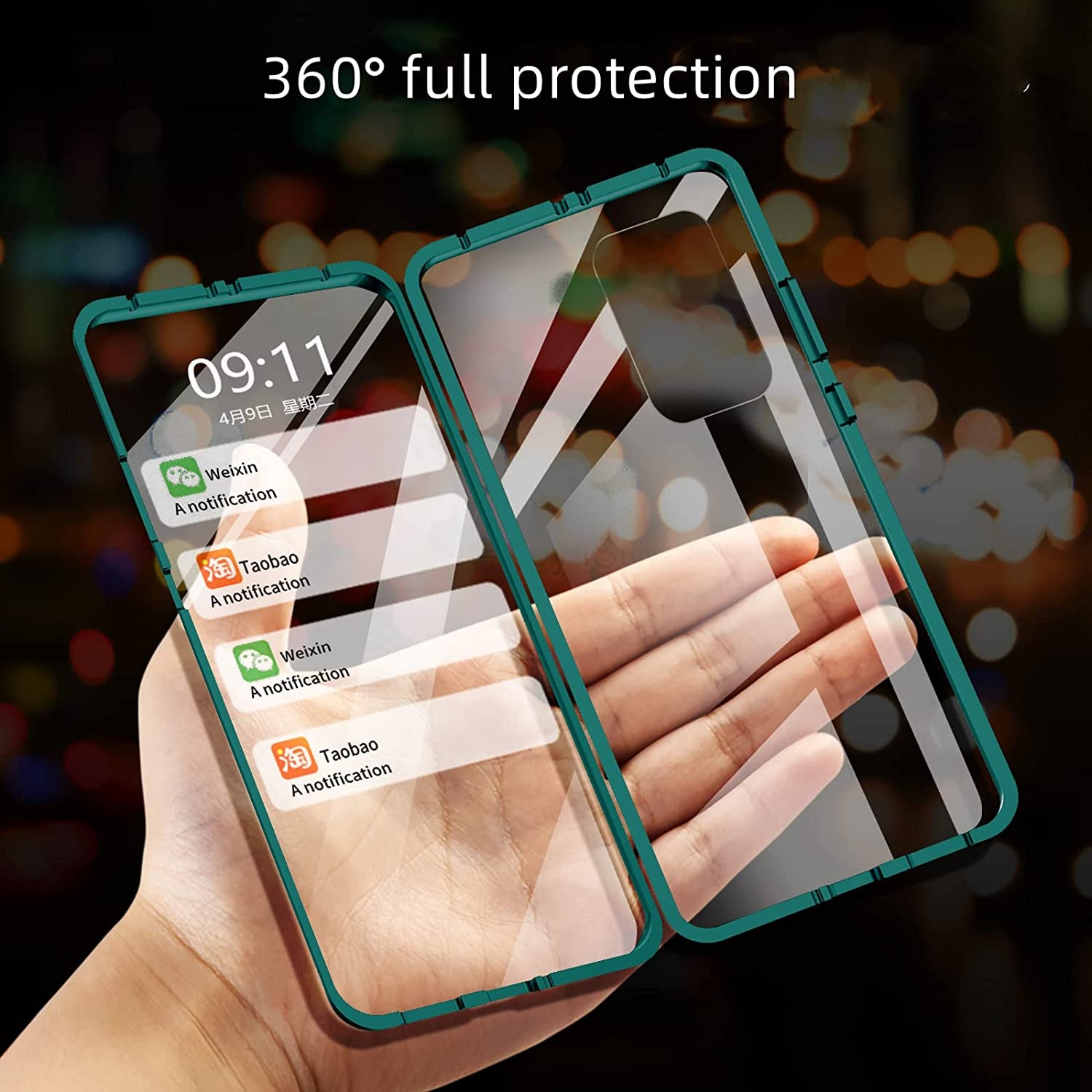 Jonwelsy Case for Samsung Galaxy S22 Ultra, 360 Degree Front and Back Clear Tempered Glass Full Body Protection Magnetic Adsorption Metal Bumper Frame Flip Cover for Samsung Galaxy S22 Ultra (Green)  Jonwelsy   