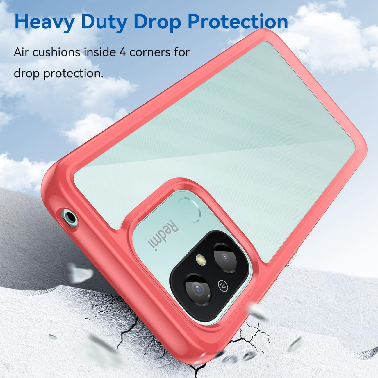 GTBDEKI Clear Case for Redmi 12C/Poco C55/Redmi 11A 22120RN86G Case with HD Screen Protector, Anti-Scratch Shockproof Clear Hard PC + TPU Bumper Protective Cover Case for Xiaomi Redmi 12C Crystal Red  GTBDEKI   