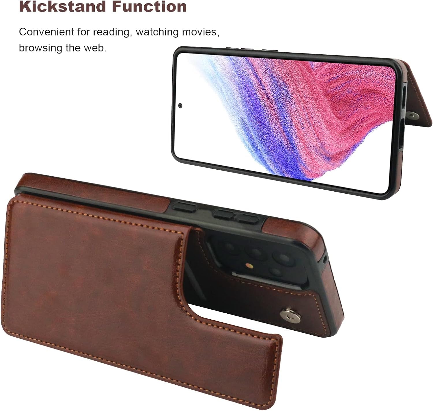 Onetop Compatible with Samsung Galaxy A53 Wallet Case with Card Holder, PU Leather Kickstand Card Slots Case, Double Magnetic Clasp and Durable Shockproof Cover 5G 6.5 Inch(Brown)  Onetop   