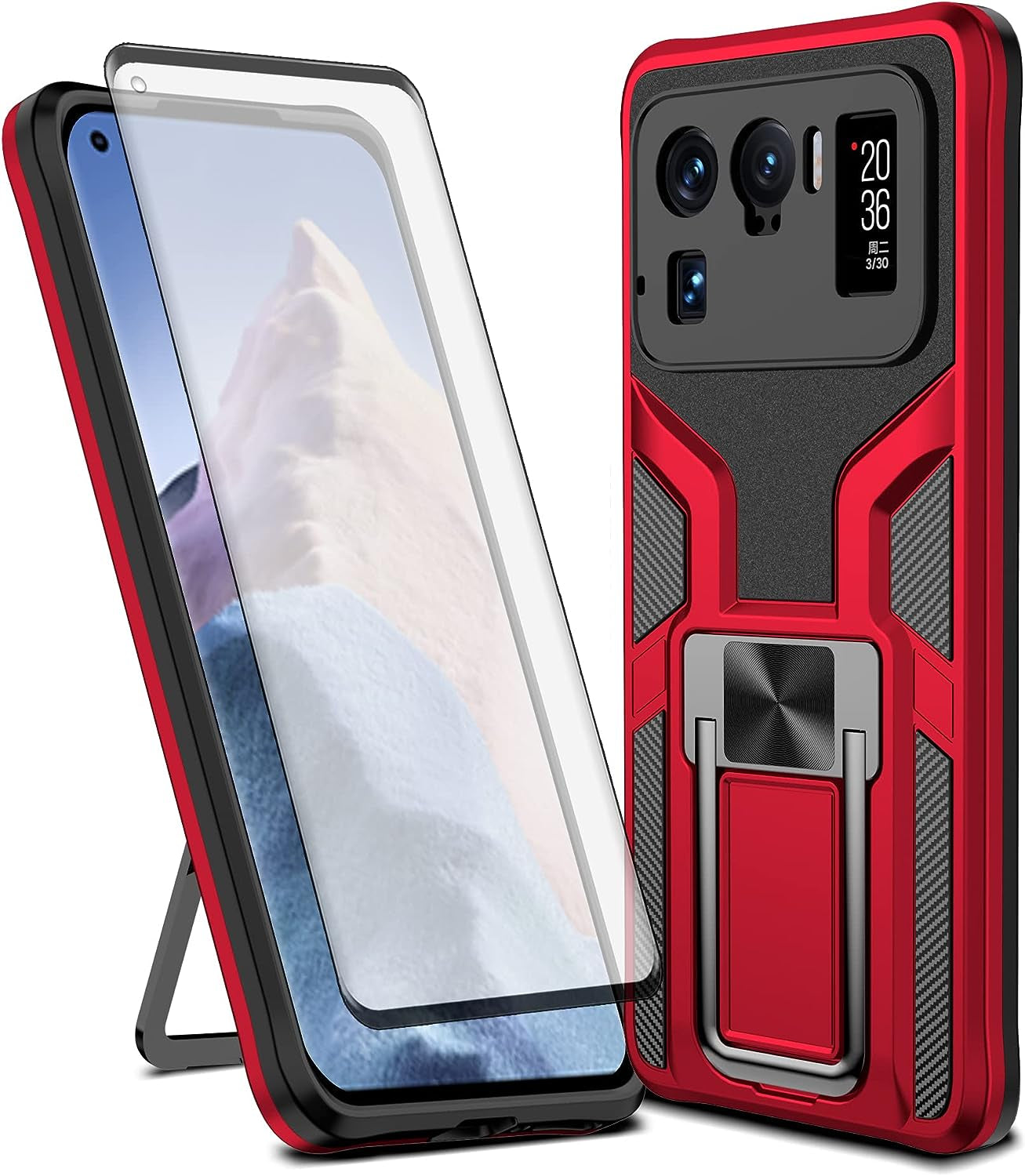 Asuwish Compatible with Xiaomi Mi 11 Ultra 5G Case and Tempered Glass Screen Protector Stand Ring Holder Kickstand Cell Accessories Phone Cover for Mi11Ultra Mi11 11Ultra G5 Women Men Blue  Asuwish Red For Xiaomi Mi 11 Ultra 