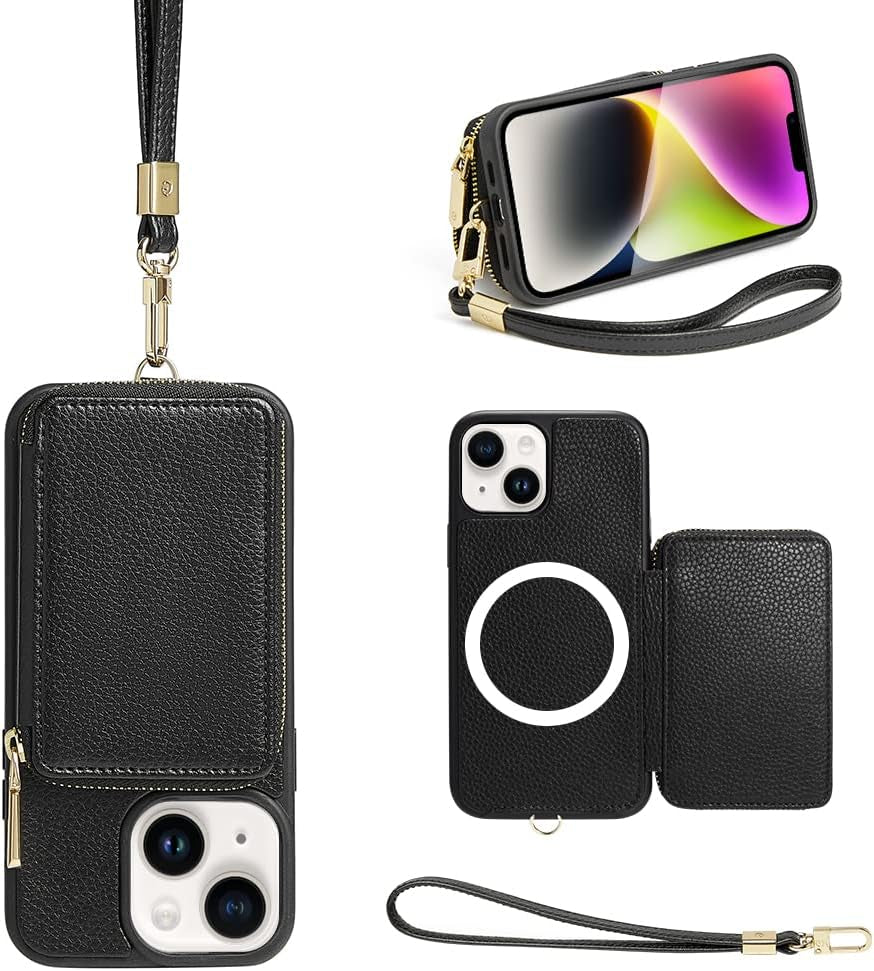 ZVE Wallet Case for Iphone 14 Pro Max 6.7 Inch, Magsafe Zipper Leather RFID Blocking Cards Holder Slots Case with Magnetic Wireless Charging, Protective Cover for Iphone 14 Pro Max 6.7"(2022)-Black  ZVE Black iPhone 14 