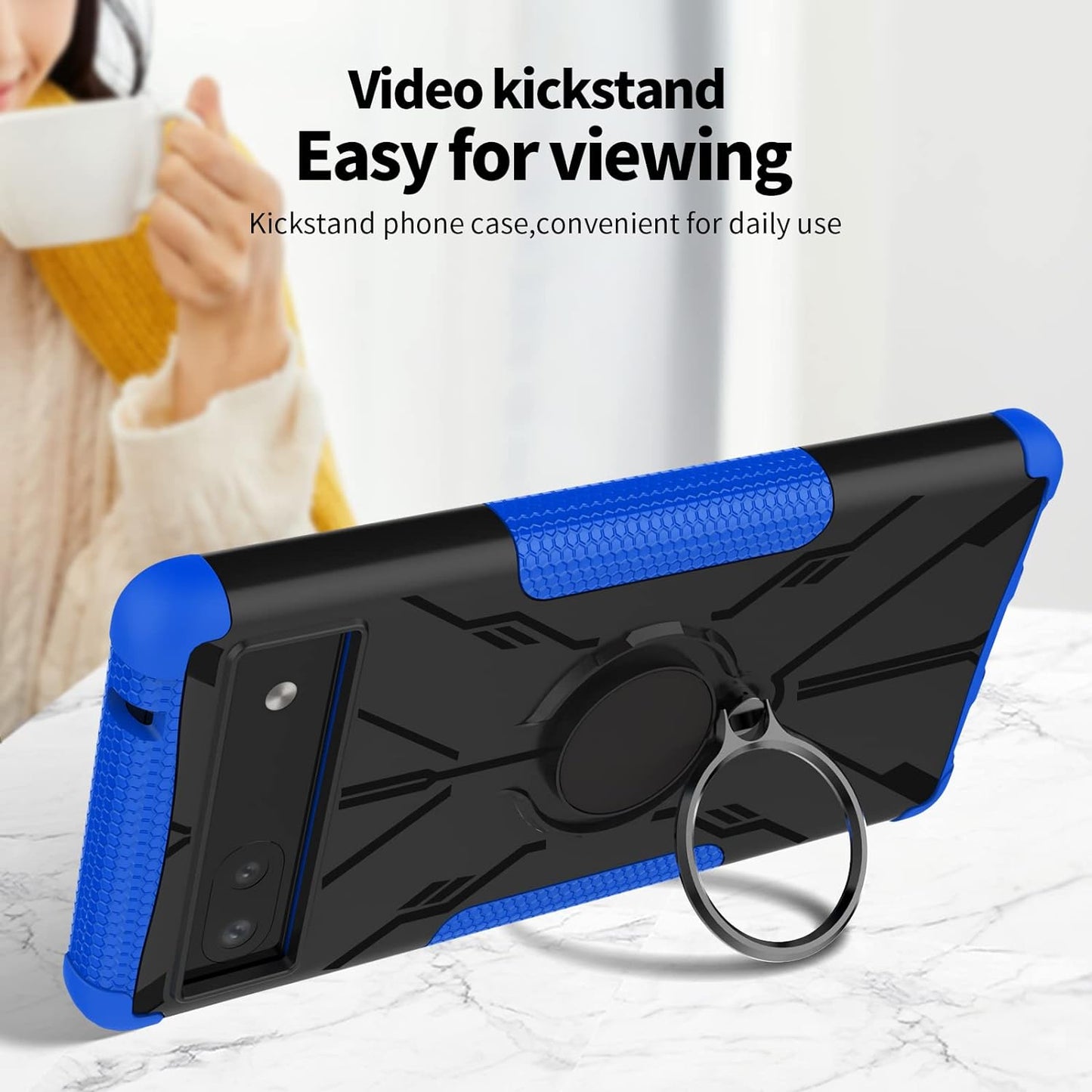 Military Case for Google Pixel 6A 5G 2022 Tough Rugged Dual Layer Case Hybrid Cover with 360°Ring Holder Kickstand for Google Pixel 6A 5G 2022  XBS-Better   