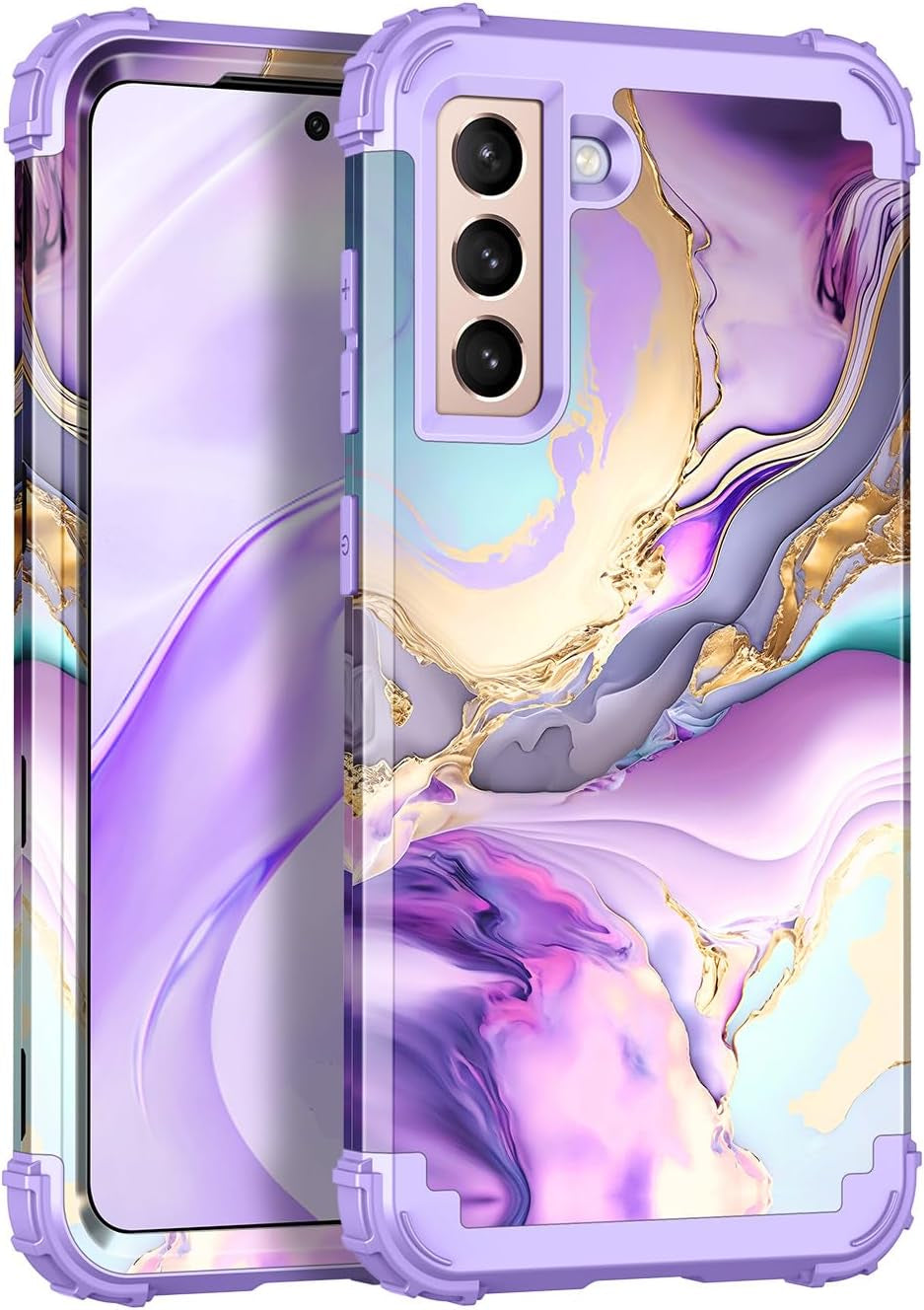 Rancase for Galaxy S21 plus 5G Case,Three Layer Heavy Duty Shockproof Protection Hard Plastic Bumper +Soft Silicone Rubber Protective Case for Samsung Galaxy S21 plus 5G 6.7 Inch,Black  Rancase C-Purple Marble  