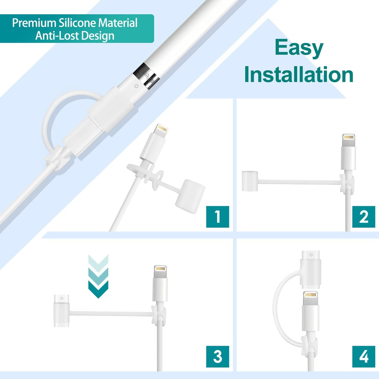 Charger Adapter and Magnetic Replacement Cap for Apple Pencil 1St Generation (Accessories with Adapter Tether and Silicone Protective Cap Holder Compatible with Apple Pen 1St Gen)  Hiicopa   