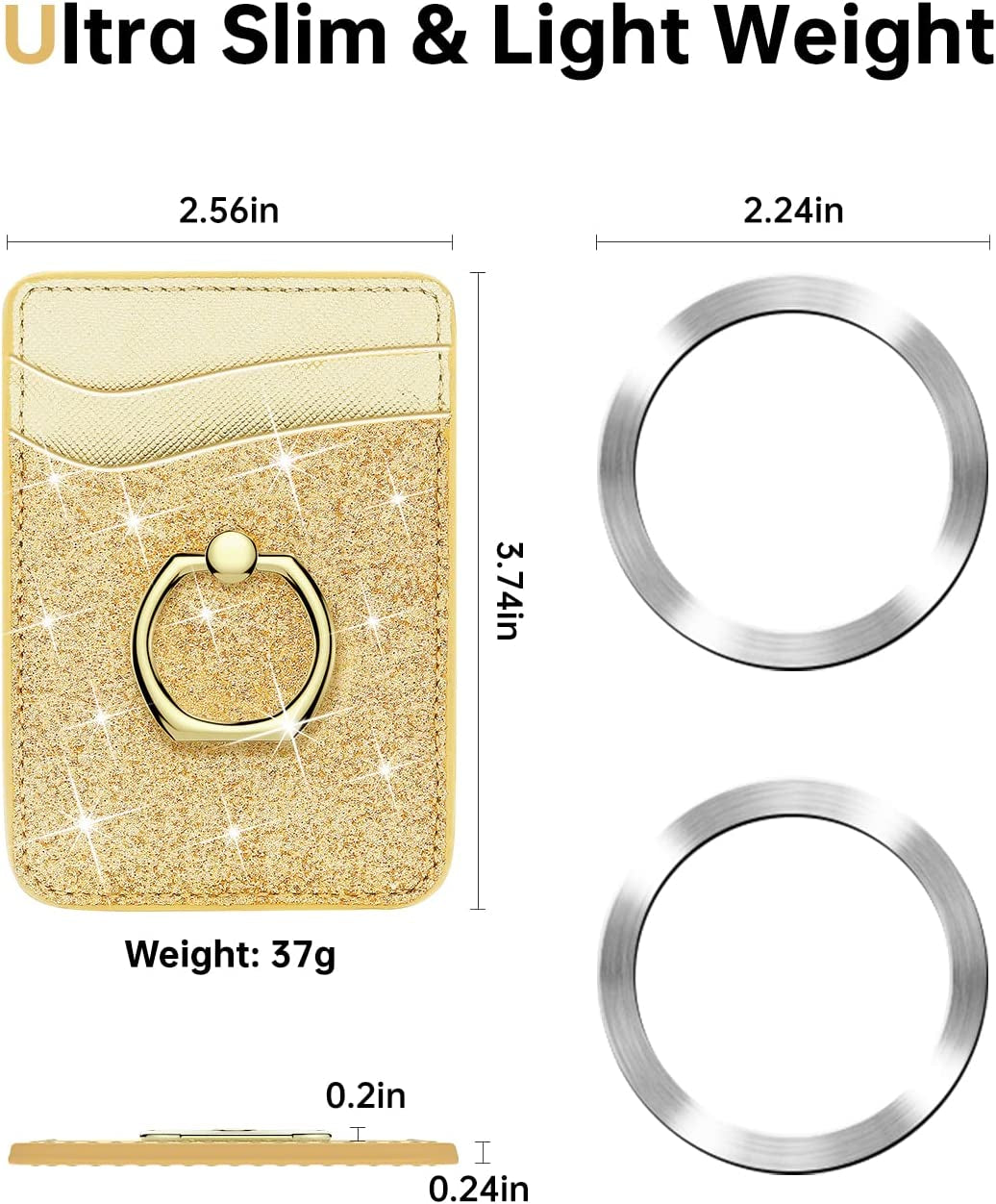 Gospire Magnetic Phone Wallet, Leather Cell Phone Card Holder, Magsafe Wallet with Ring & [Credit Card RFID Blocking] 360°Rotation Phone Stand Compatible with All Smartphones with 2 Metal Rings, Gold  Gospire   
