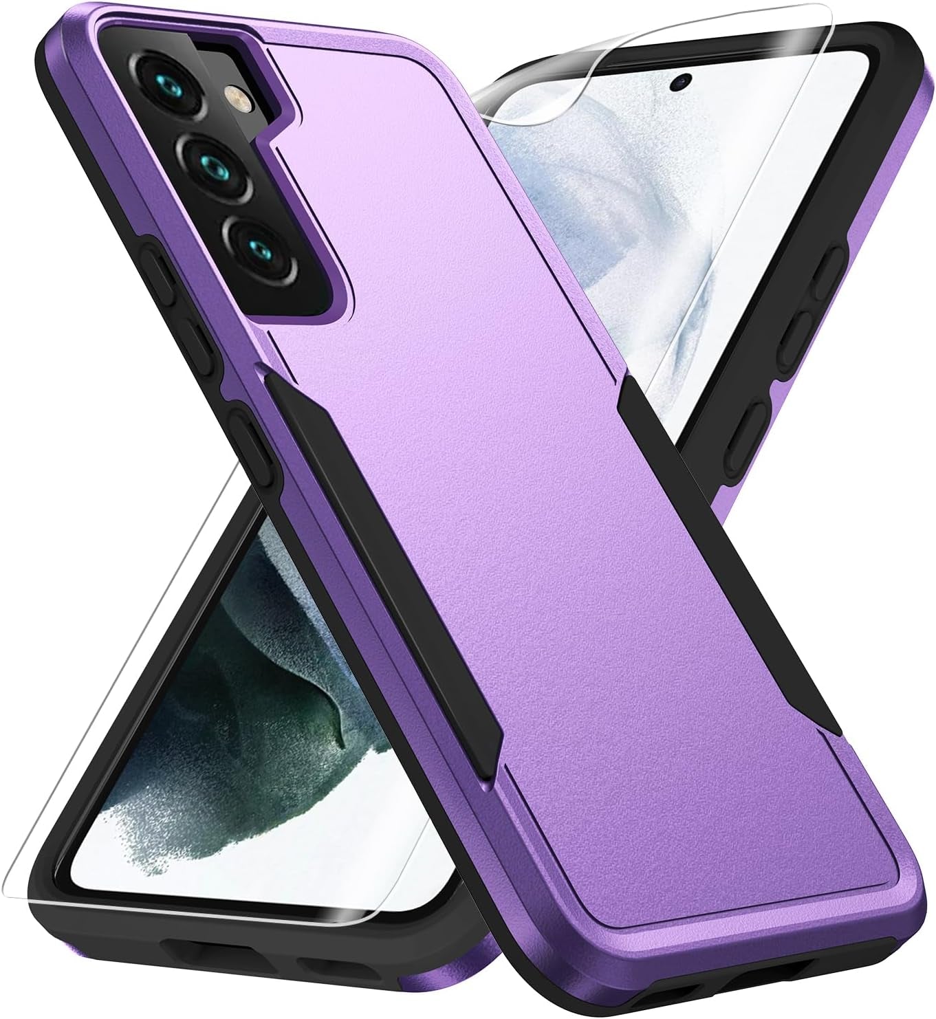 For Samsung Galaxy S22 Case, Galaxy S22 Case with HD Screen Protector [Military Grade Drop Tested] Heavy-Duty Tough Rugged Shockproof Protective Case for Samsung S22, Black  BOYOSS Purple  