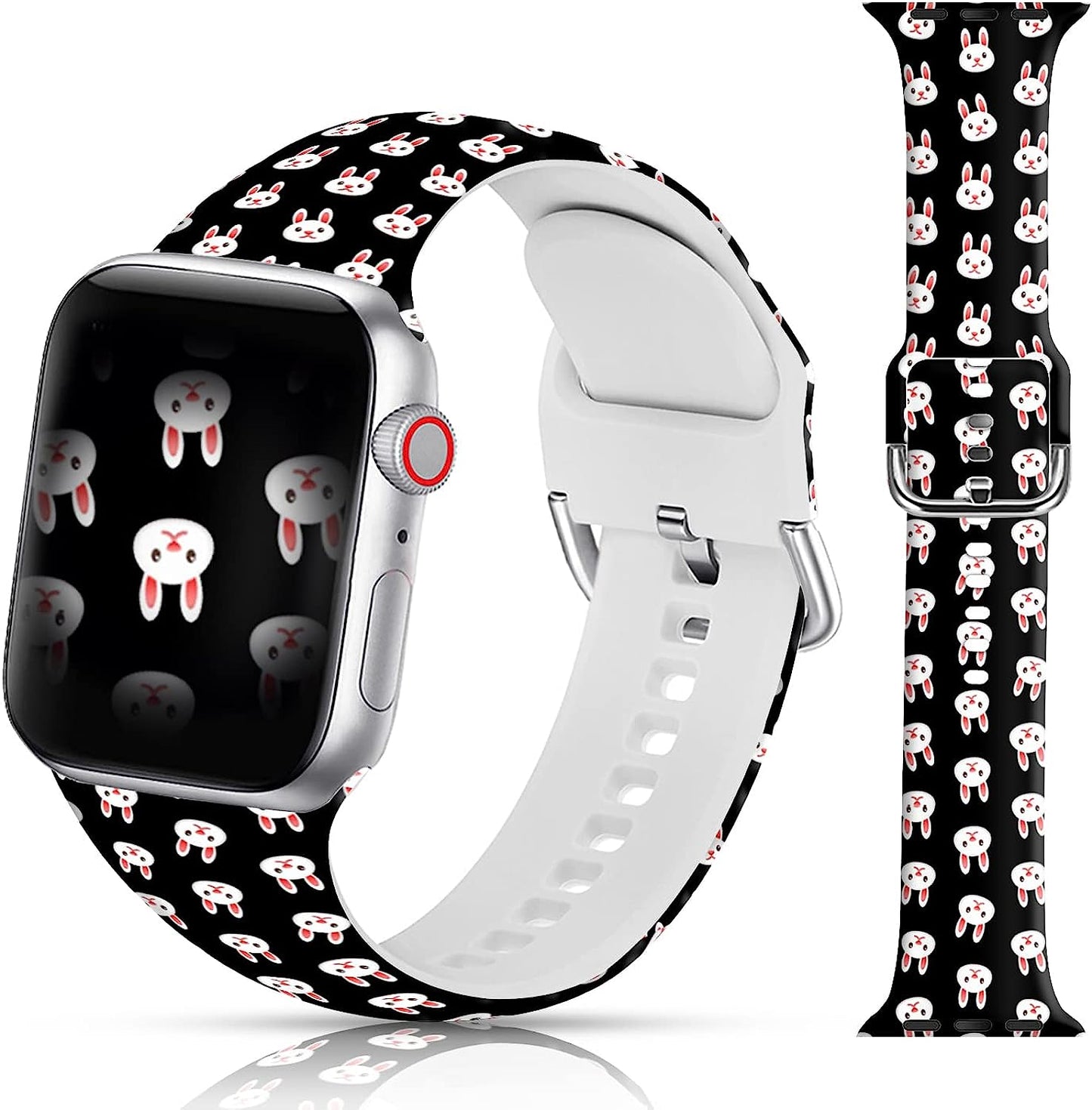 LAACO Silicone Sport Bands Compatible with Apple Watch 49Mm 45Mm 44Mm 42Mm 41Mm 40Mm 38Mm for Women Men Girls, Floral Design Replacment Strap for Iwatch SE Utral/Series 8/7/6/5/4/3/2/1  LAACO Easter Bunny 42mm/44mm/45mm/49mm 