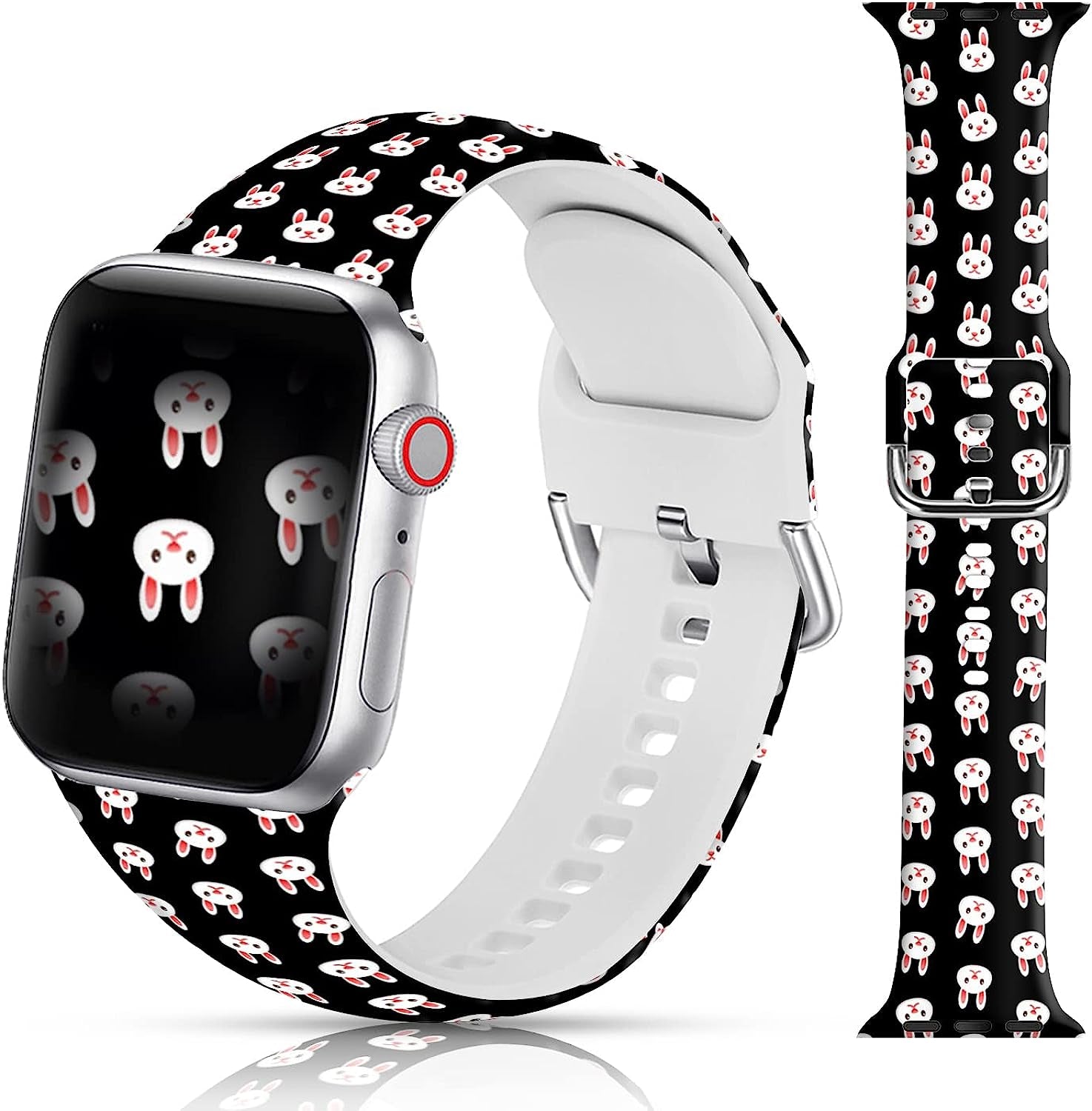 LAACO Silicone Sport Bands Compatible with Apple Watch 49Mm 45Mm 44Mm 42Mm 41Mm 40Mm 38Mm for Women Men Girls, Floral Design Replacment Strap for Iwatch SE Utral/Series 8/7/6/5/4/3/2/1  LAACO Easter Bunny 42mm/44mm/45mm/49mm 