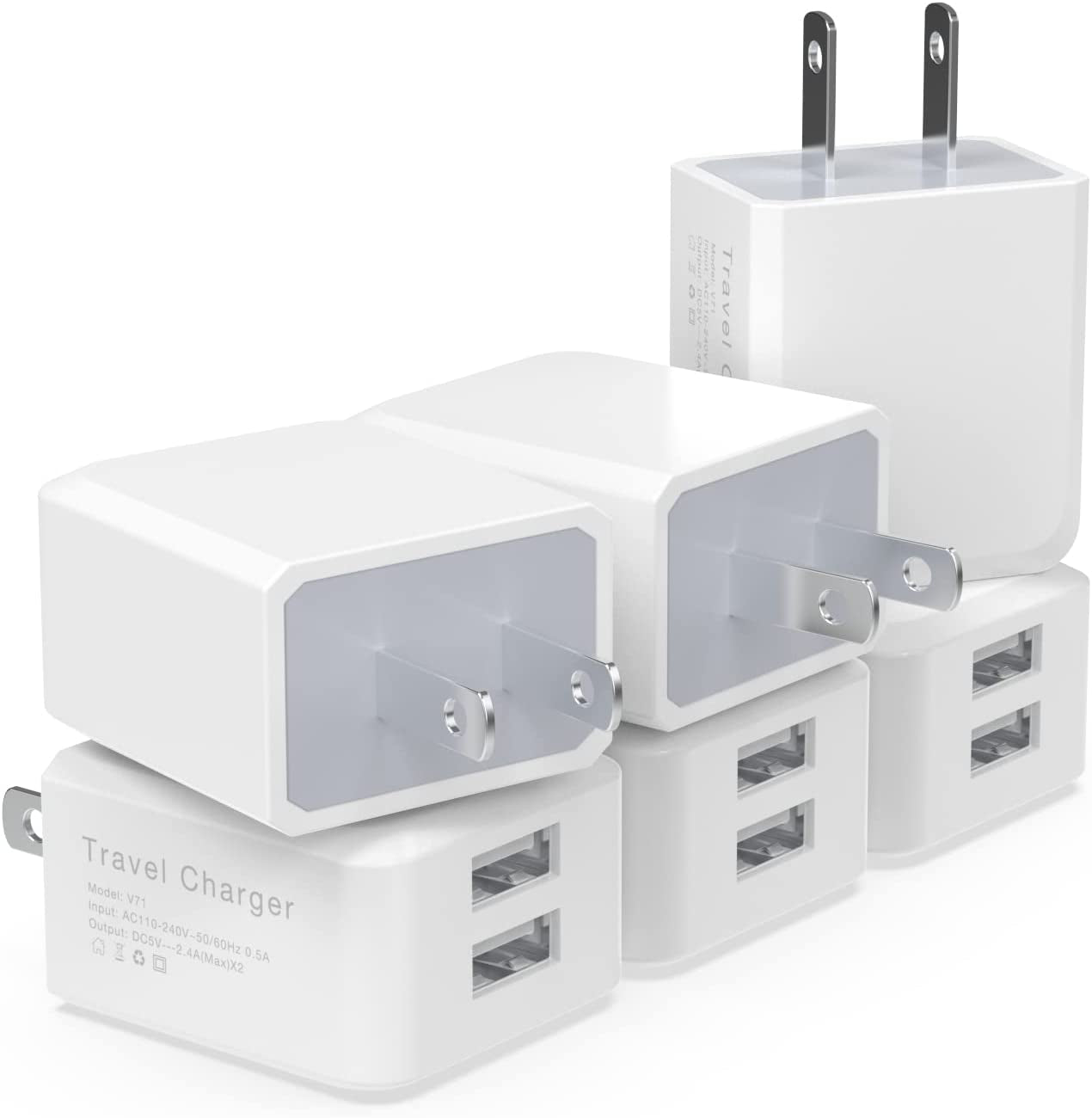 6Pack USB Wall Charger, Igenjun 2.4A Dual USB Port Cube Power Plug Adapter Fast Phone Charger Block Charging Box Brick for Iphone 14/14 Pro/14 Pro Max/13, Samsung Galaxy, Pixel, LG, Android-Colorful  iGENJUN Arctic White  