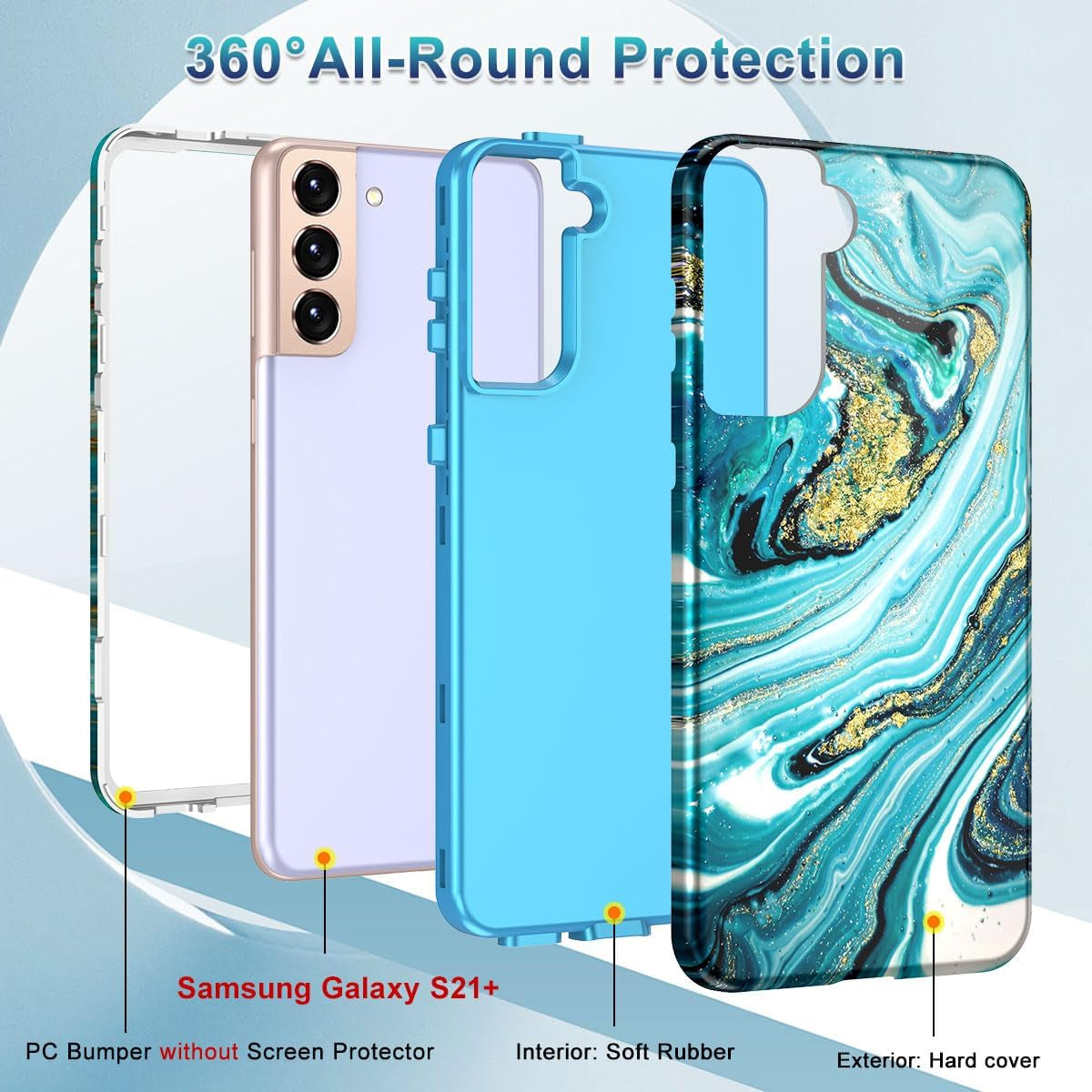 Lamcase for Galaxy S21 plus 5G Case, Heavy Duty Shockproof Hybrid Hard PC Soft TPU Bumper Three Layer Drop Protection Anti-Fall Cover for Samsung Galaxy S21+/S21 plus 5G 6.7 Inch, Blue Gilt  Lamcase   