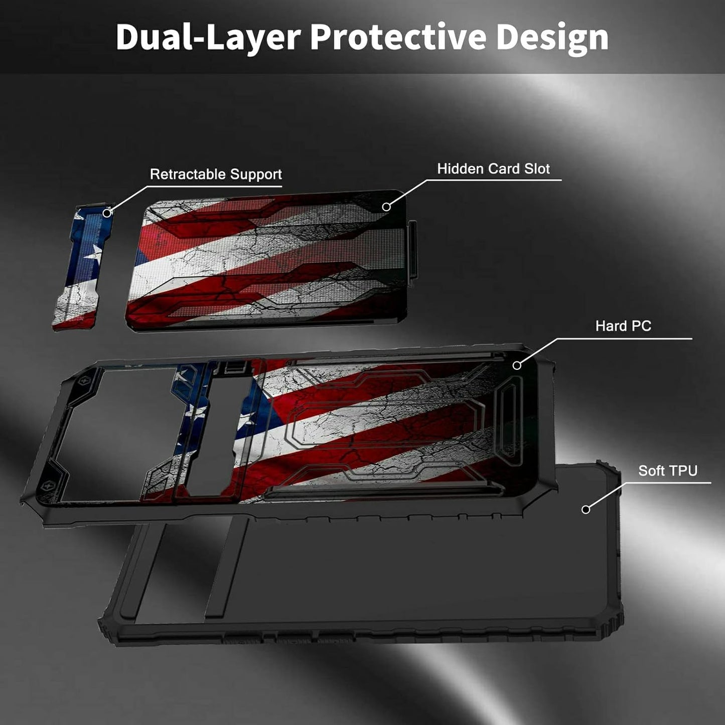 Case for Goole Pixel 6 Pro with Detachable Card Holder Slot Kickstand Hybrid Dual Layer Heavy Duty Shockproof Cover Hidden ID Cash Credit Wallet Case for Google Pixel 6 Pro 5G, Vintage American Flag  BVDIKMI   