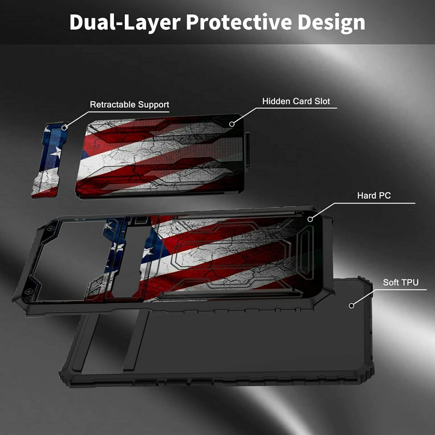 Case for Goole Pixel 6 Pro with Detachable Card Holder Slot Kickstand Hybrid Dual Layer Heavy Duty Shockproof Cover Hidden ID Cash Credit Wallet Case for Google Pixel 6 Pro 5G, Vintage American Flag  BVDIKMI   