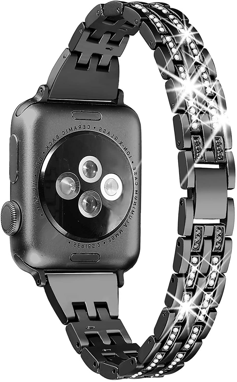 Secbolt Bling Bands Compatible with Apple Watch Band 38Mm 40Mm 41Mm 42Mm 44Mm 45Mm Women Iwatch SE Series 8 7 6 5 4 3 2 1, Dressy Jewelry Metal Wristband Strap Diamond Rhinestone  Secbolt Black 38mm/40mm/41mm 