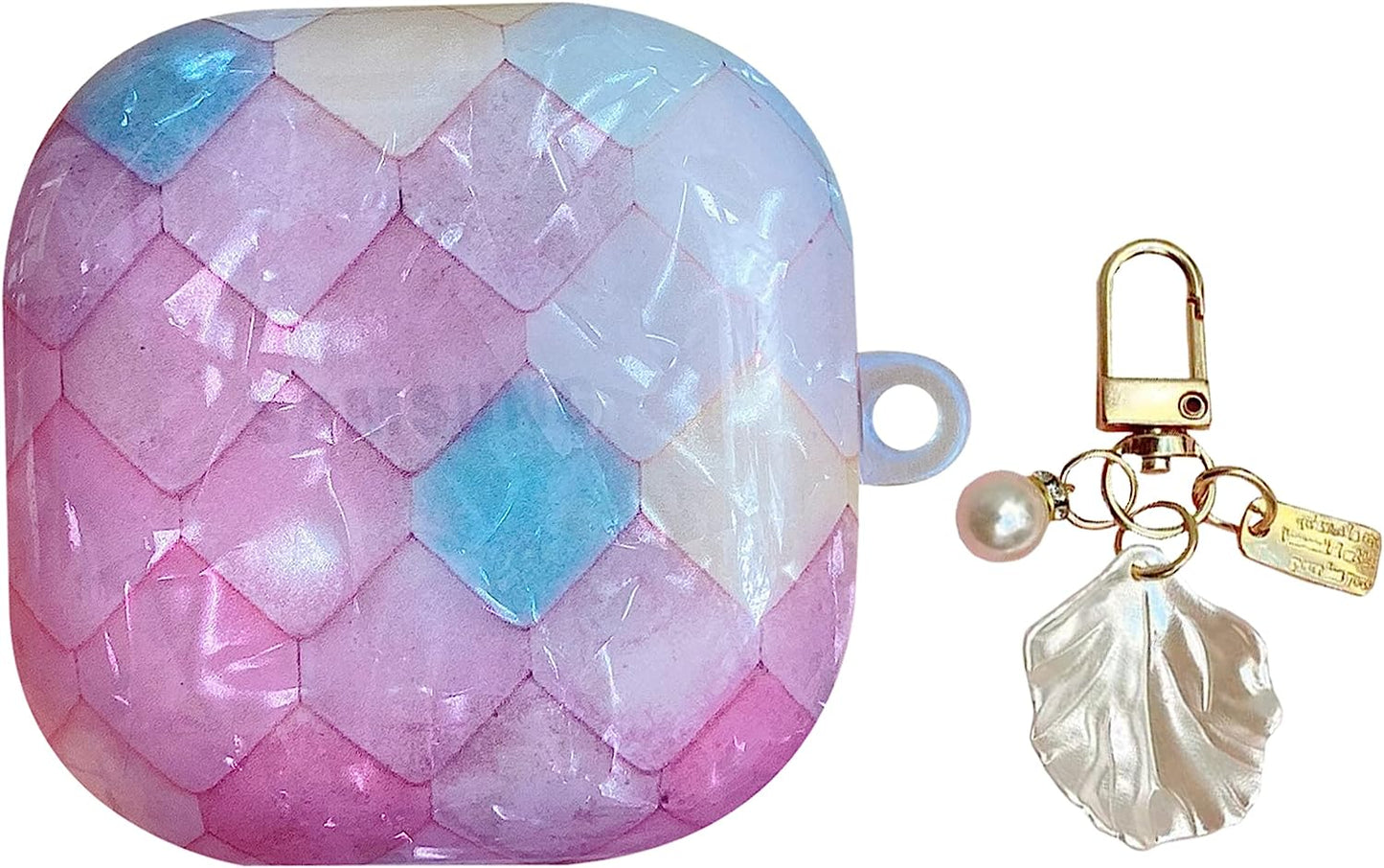 HENJI Case for Samsung Galaxy Buds 2 Case (2021) / Galaxy Buds Pro Case (2021) / Galaxy Buds Live Case (2020), Full Protective Pearl Shell Cover with Pearl Keychain for Women Girl (Leopard Grain B)  HENJI Fish Scales  