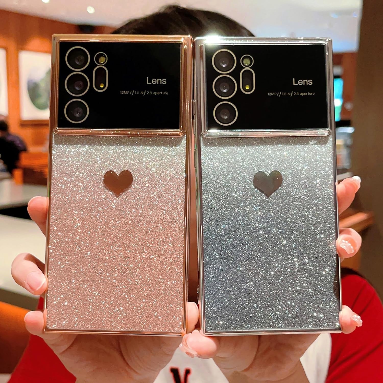 Phylla Gradient Glitter Heart for Samsung Galaxy Note 20 Ultra 5G Phone Case [Full Camera Lens Protector],Luxury Plating Slim Clear Case with Side Pattern,Soft Shockproof Protective Bumper (Gold)  PHYLLA   