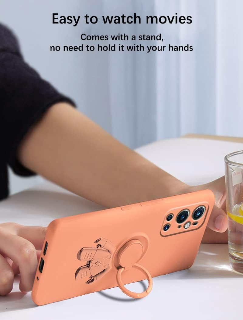 Compatible with Oneplus 9 Pro Case with Creative Astronaut Pattern Holder Green, Oneplus 9 Pro Phone Case with Ring Kickstand Silicone Shockproof Soft TPU Protective Slim Cover (Orange)  Wousunly   
