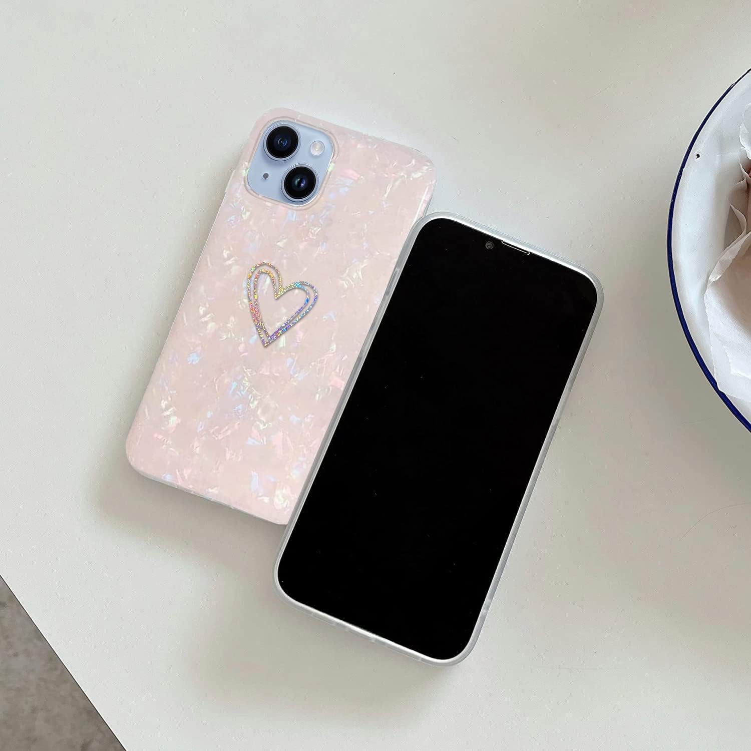 J.West Compatible with Iphone 14 plus Phone Case 6.7",Luxury Bling Soft Cover for Women Girl Cute Laser Glitter Love-Heart Plating Clear Back Cover Protection Bumper Silicone Shockproof Phone Case  J.west   