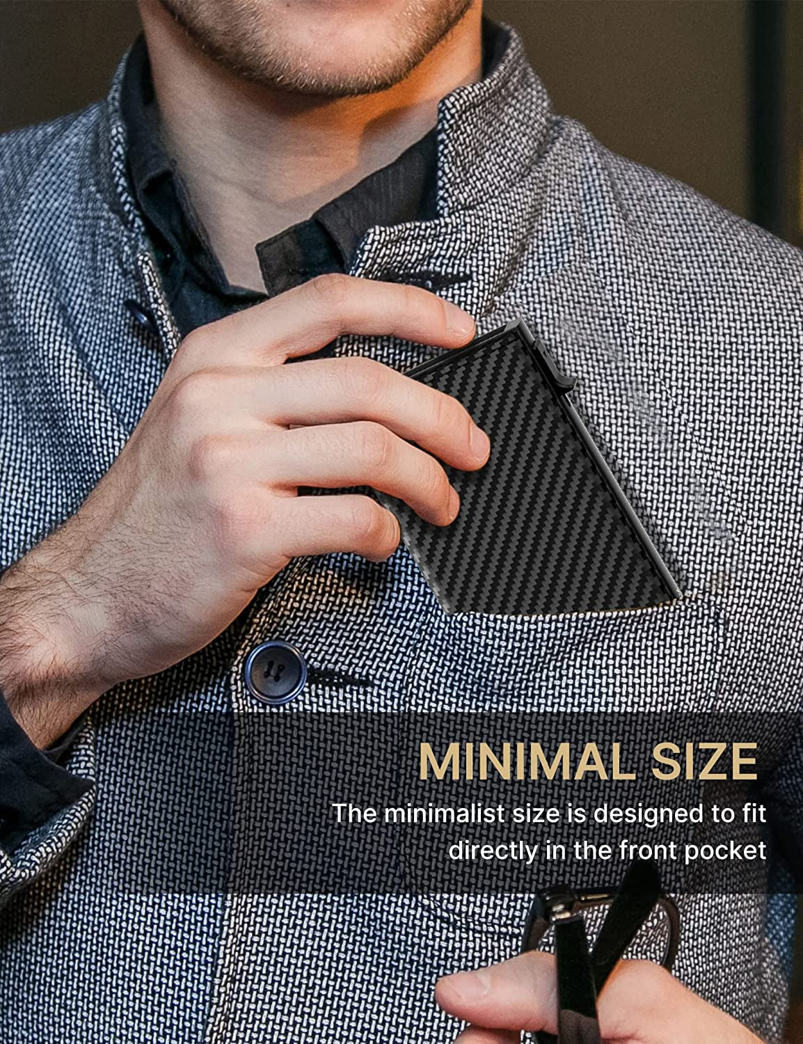 Typecase Mens Wallet Card Holder: Pop up Aluminum Case, Carbon Fiber Leather, Smart, RFID Blocking, Slim, Minimalist, Front Pocket - 9-14 Card Capacity | ID Window | Cash Slot (Black)  typecase   