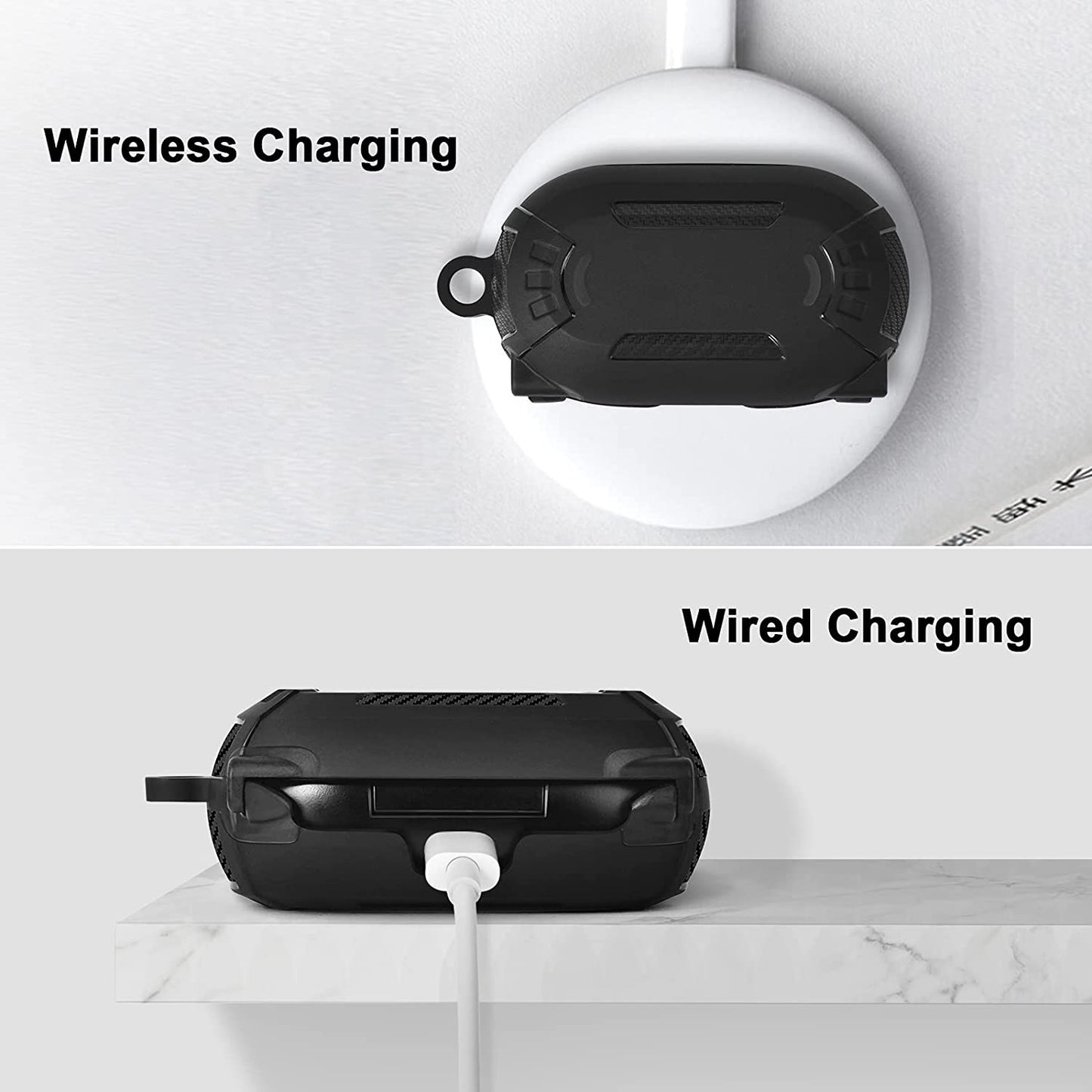 AIRSPO Case Designed for Galaxy Buds plus Case (2020) / Galaxy Buds Case (2019) Full-Body Protective Skin with Keychain (Black)  AIRSPO   