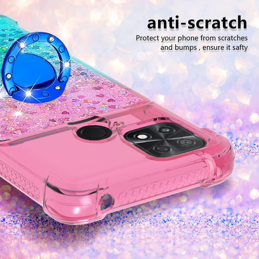 Monwutong Slim Fit Phone Case for Xiaomi Poco C40, Bling Shiny Quicksand Effect TPU Bumper Case with Four Corners Heavy Protection Anti-Fall Cover for Xiaomi Poco C40,Pink Blue  Monwutong   