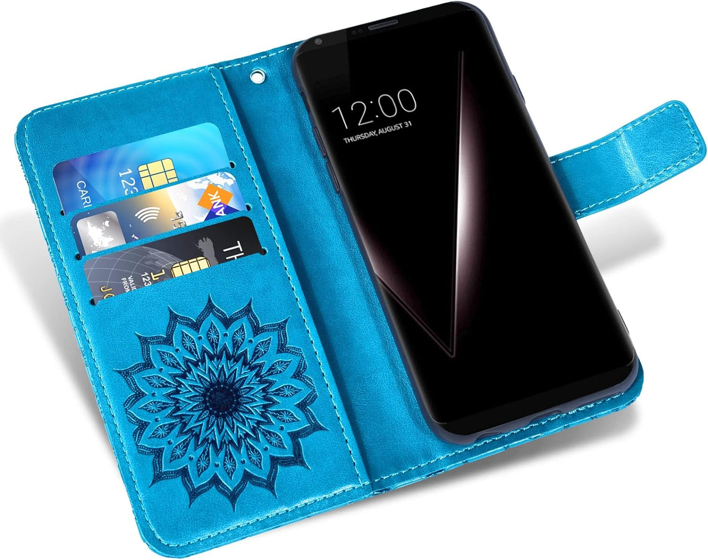 Phone Case for LG V35 Thinq V30 plus Wallet with Tempered Glass Screen Protector and Leather Flip Cover Card Holder Stand Cell Accessories LGV30 LGV35 LG30 LG35 V 30 35 V30+ V30S H931 Women Men Blue  Asuwish   