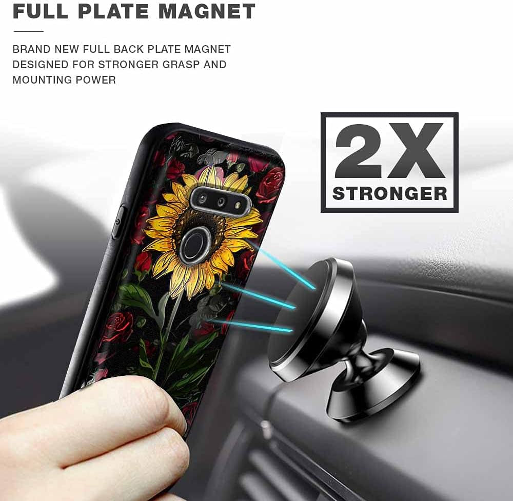 Shields up LG G8 Thinq Wallet Case, LG G8 Case, [Detachable] Magnetic Wallet Case with Card Slots & Wrist Strap for Girls/Women, [Vegan Leather] Cover for LG G8 Thinq - Rose Flower/Sunflower  Shields Up inc   