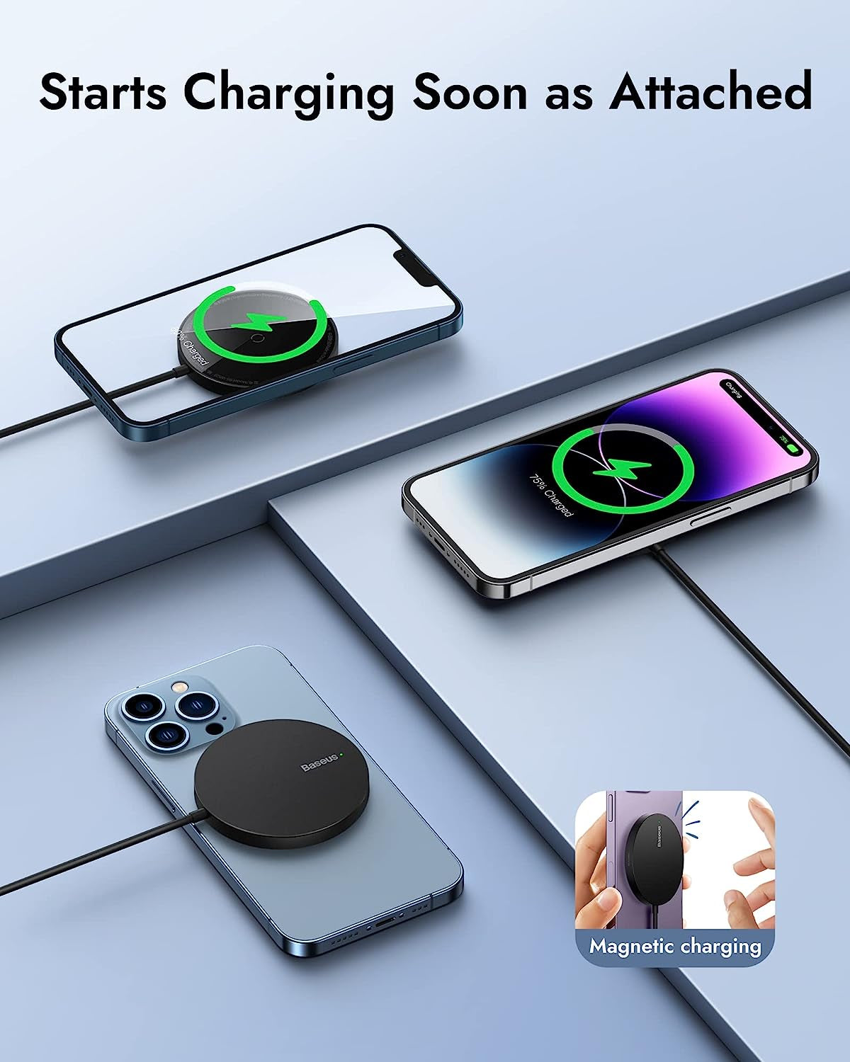 Baseus Wireless Charger for Magsafe, 15W Mini Lightweight Magnetic Wireless Charger with N52 Strong Magnets & Aerogel, Upgraded Temperature Control Compatible with Iphone 12/13/14 Series  Baseus   