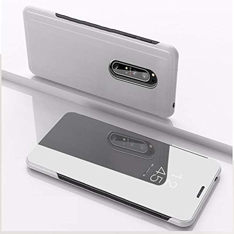 QIVSTARS Case for LG V30 / V30 plus Cool Style Clear View Window Electroplate Plating Stand Scratchproof Full Body Protective Flip Ultra Slim Cover for LG V30 / V30 plus PU Mirror:Silver QH  QIVSTARS   