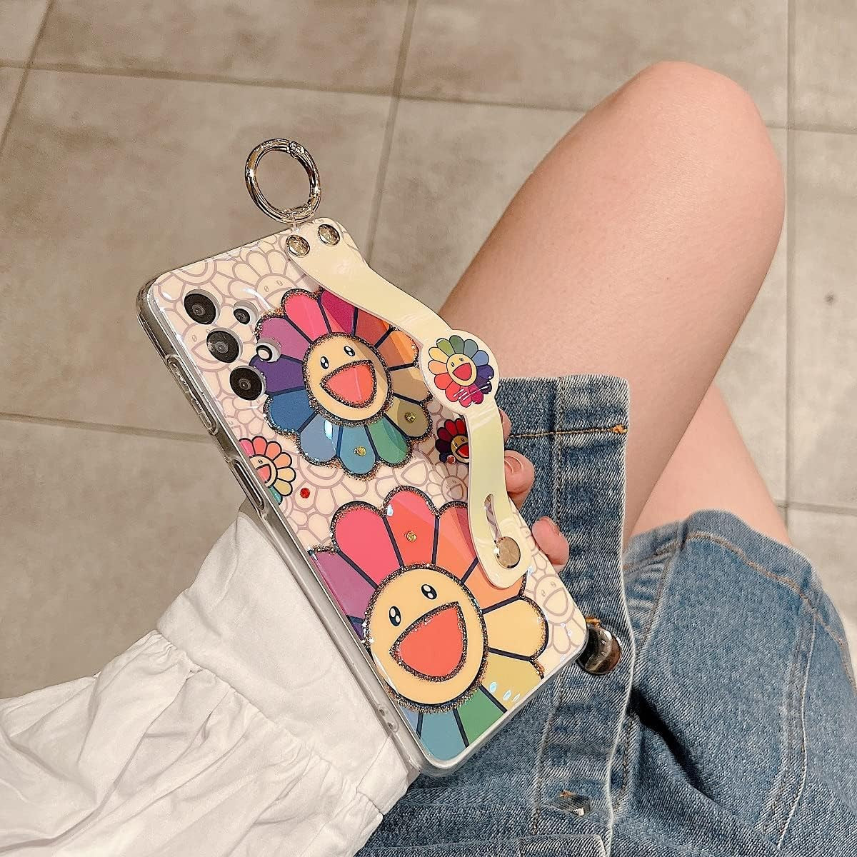 Lastma for Samsung Galaxy A53 Case 5G 6.5" Cute with Wrist Strap Kickstand Case Glitter Bling Cartoon IMD Soft TPU Shockproof Protective Phone Cases Cover for Girls and Women - Sunflower  Lastma   