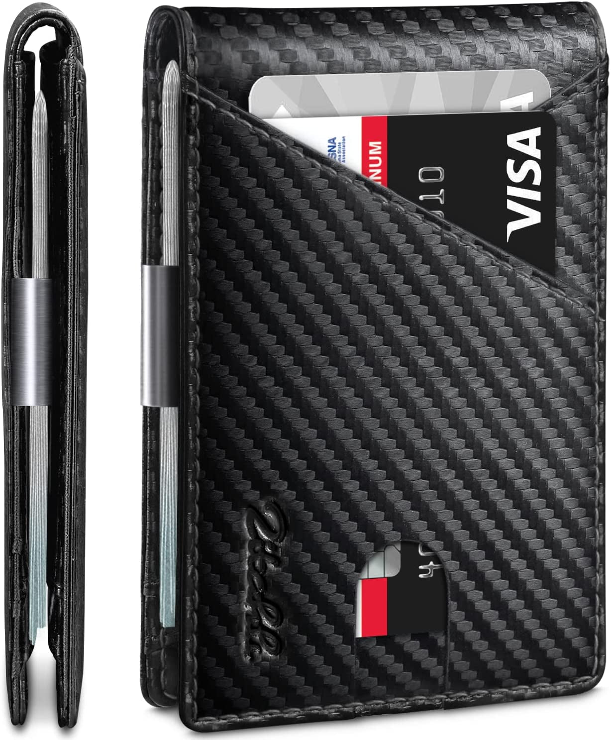 Zitahli Wallet for Men - with Money Clip Slim Leather Slots Credit Card Holder RFID Blocking Bifold Minimalist Wallets with Gift Box  Zitahli Carbon Black  