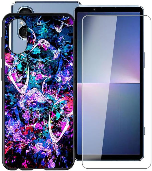 WIMSPEED Black Soft TPU Bumper Phone Case for Sony Xperia 5 V (6.1") with 1 X Tempered Glass Screen Protector, Slim Silicone Shockproof Cover for Sony Xperia 5 V - Lively  WIMSPEED   