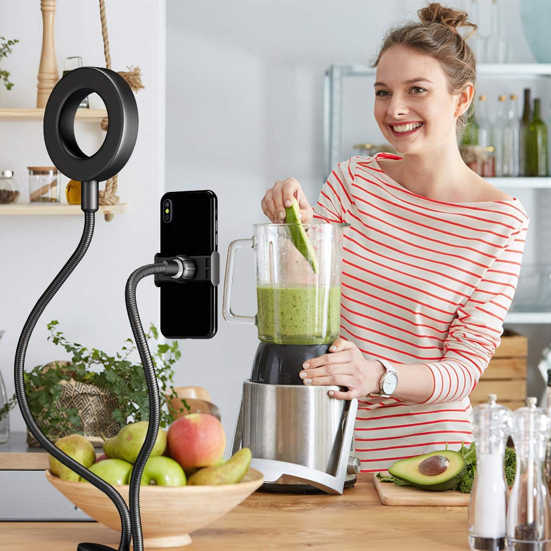 DAVID ROCCO Selfie Ring Light with Flexible Goose Neck Phone Clip 3 Light Modes and 10 Brightness LED Ring Light Compatible with Smart Phone for Youtube, Facebook, Live Stream, Makeup  Shenggetu   