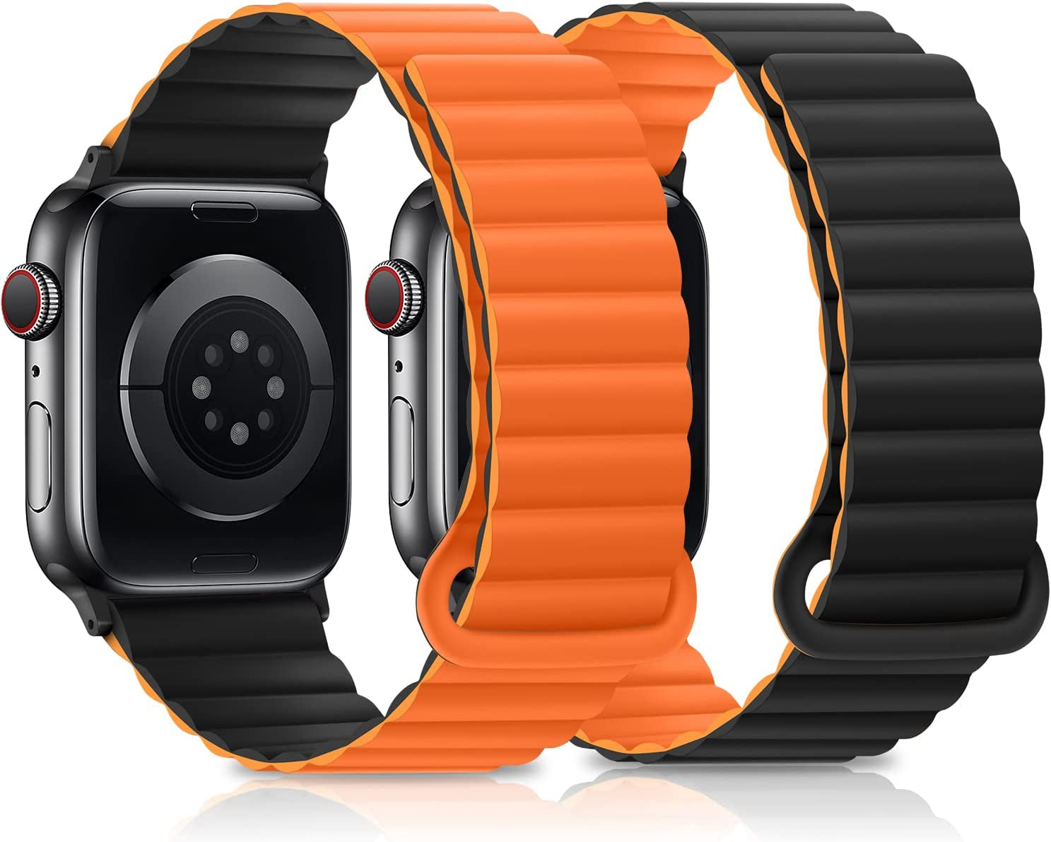 HITZEE Compatible with Apple Watch Band 49Mm 45Mm 44Mm 42Mm, Double Sided Wearable Silicone Magnetic Loop Bands Compatible for Apple Watch Ultra Series 8 7 SE 6 5 4 3 2 1, Orange Black  HITZEE   